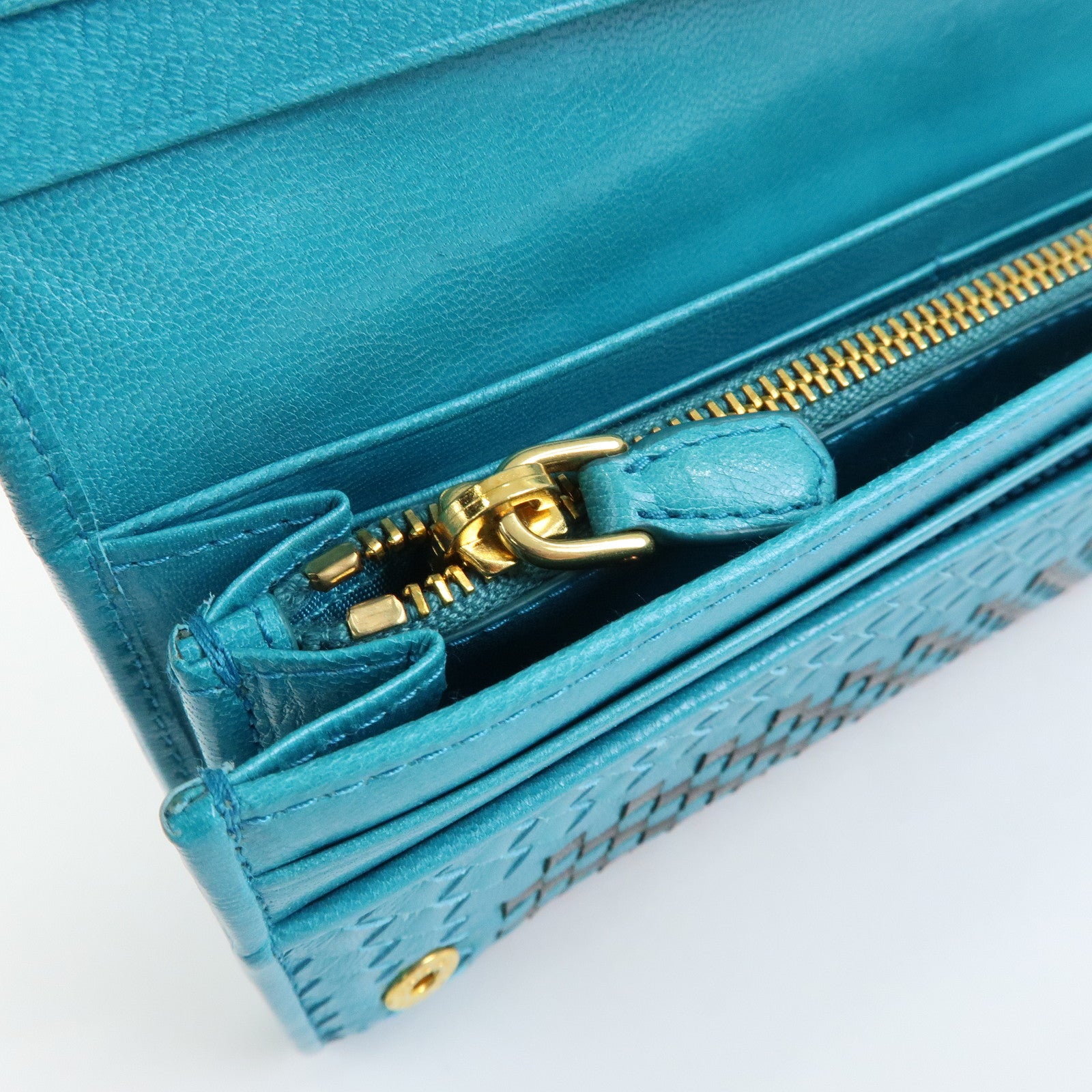 PRADA Triangle Logo Leather Long Wallet Blue Black