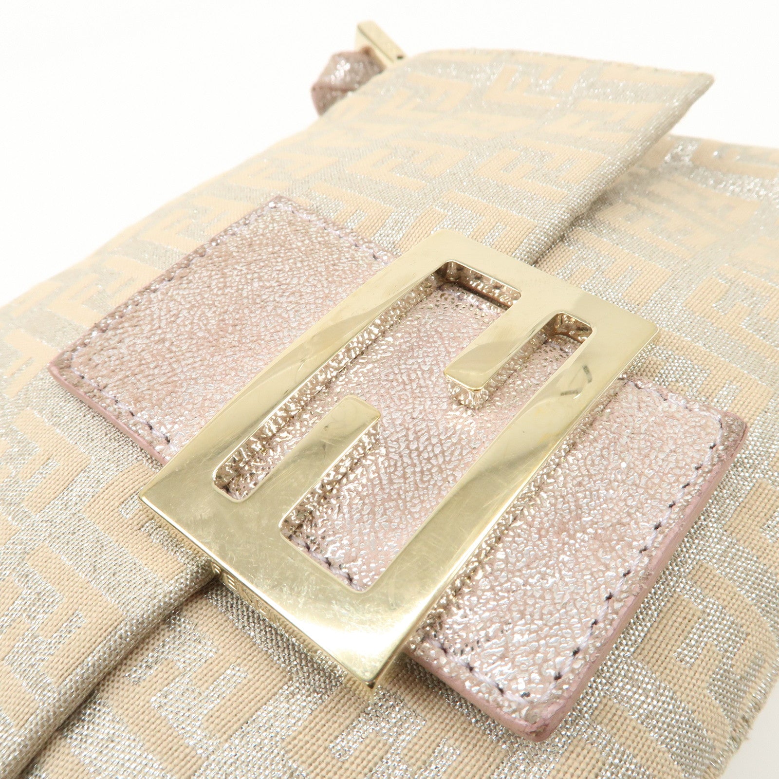 FENDI Mini Mamma Baguette Zucchino Canvas Leather Shoulder Bag 8BR180 Used