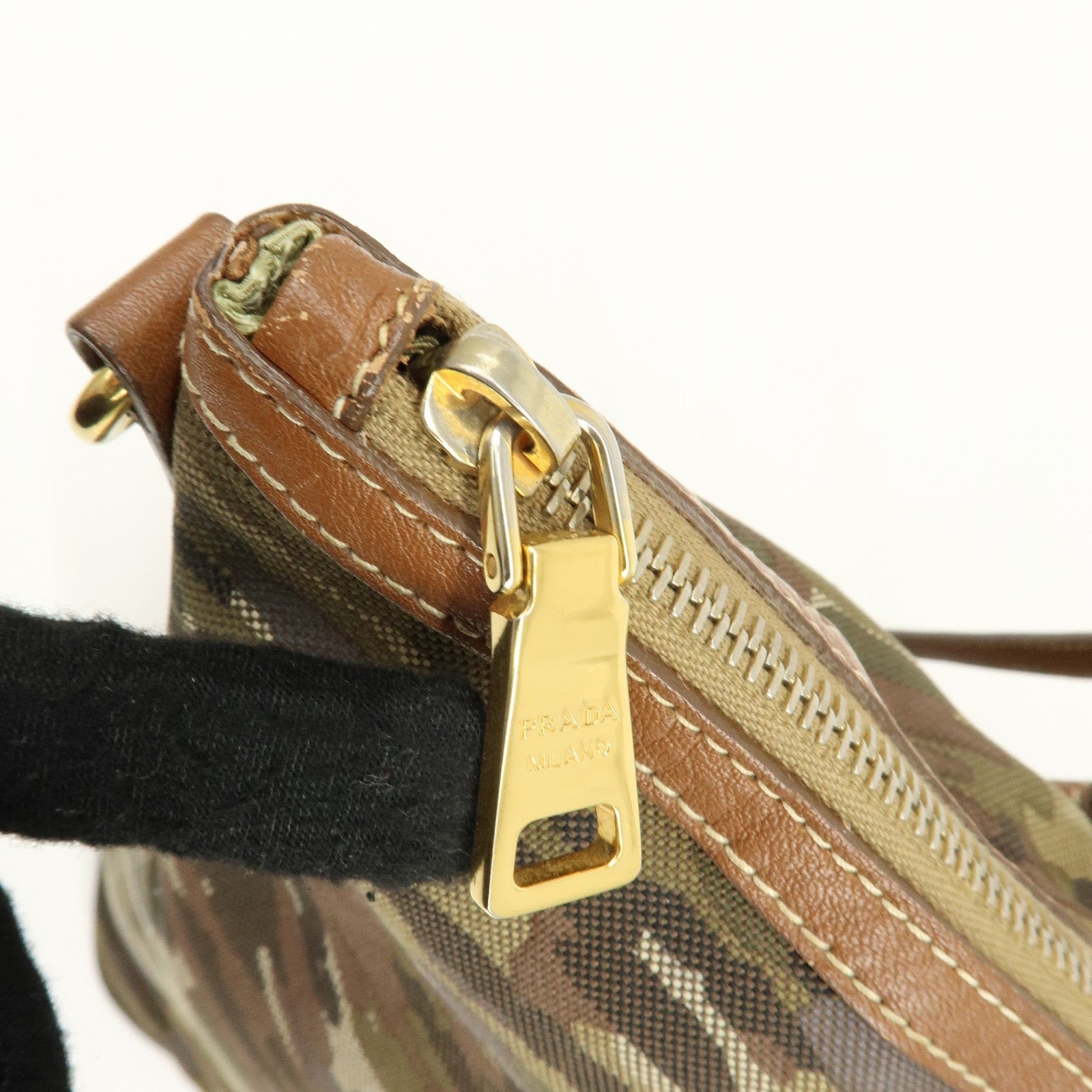 PRADA Canvas Leather Tote Bag Shoulder Bag Camouflage Brown Khaki