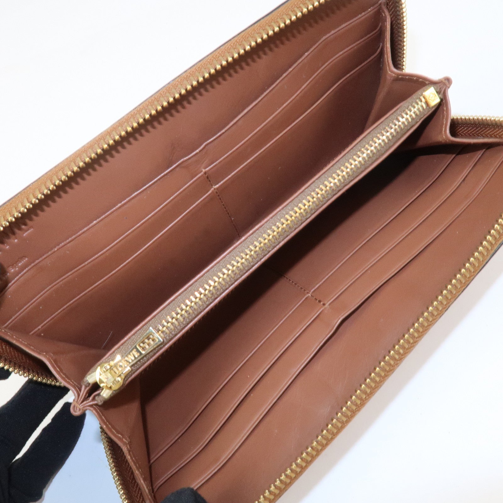 LOEWE Anagram Leather Round Zippy Wallet Long Wallet Camel