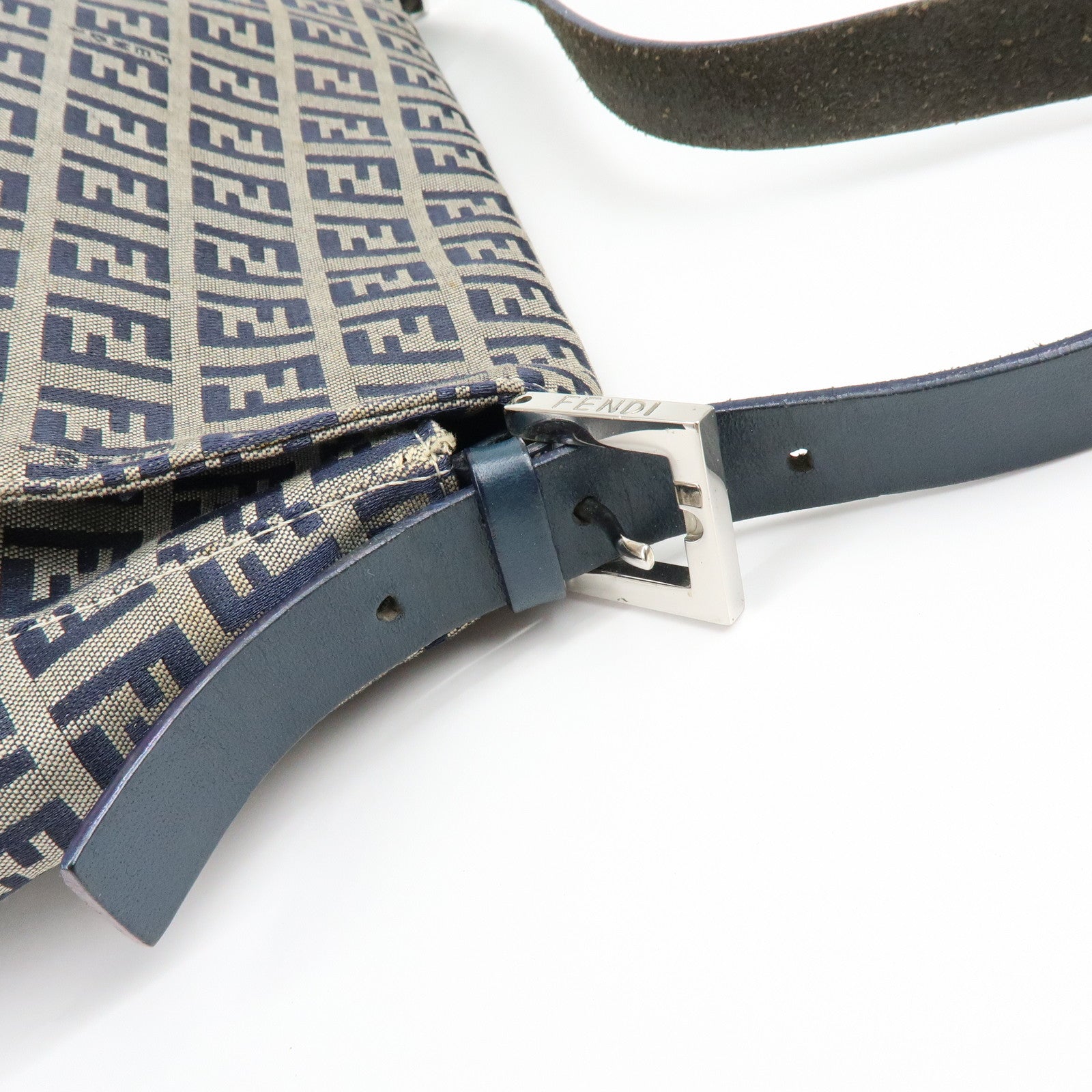 FENDI Mamma Baguette Zucchino Canvas Leather Shoulder Bag 26325