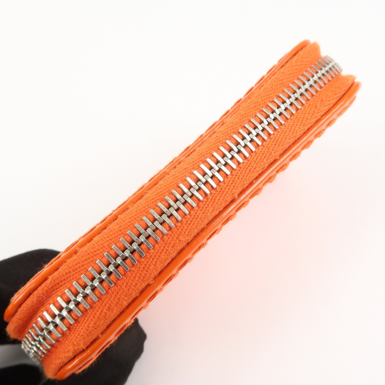 CHANEL COCO Mark Enamel Leather Round Zippy Coin Case Orange A68890 Used