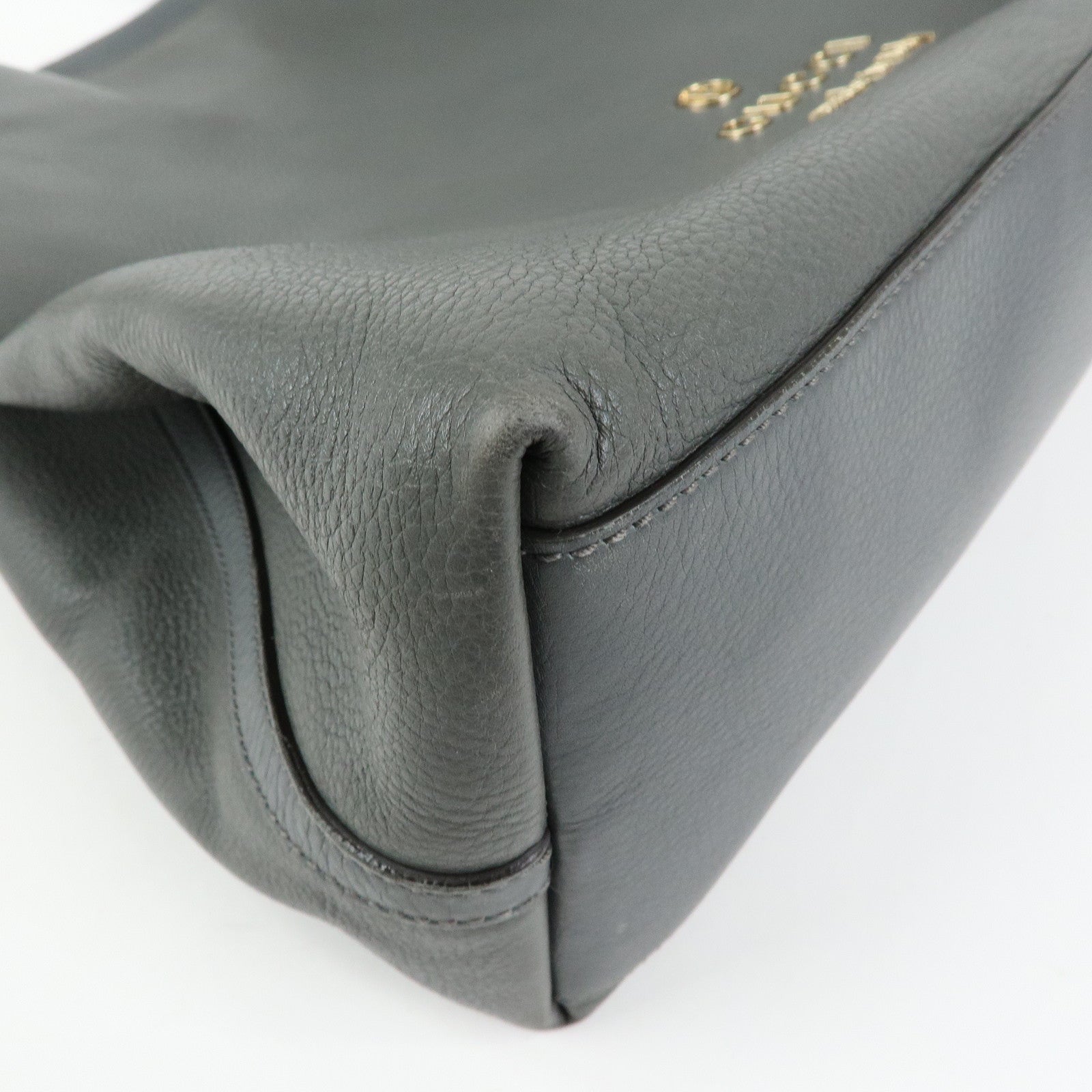 GUCCI Logo Leather Tote Bag Shoulder Bag Gray 380118