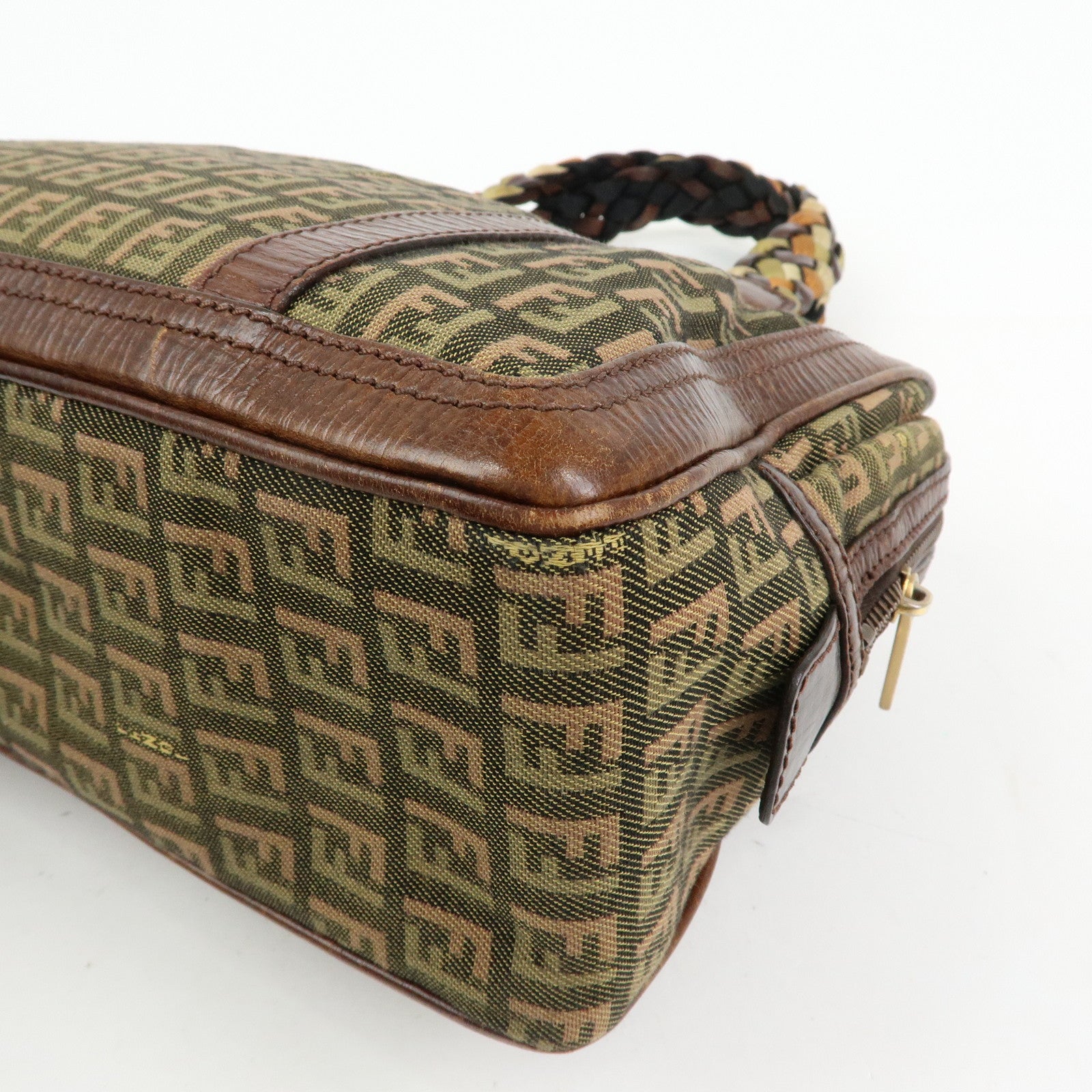 FENDI Zucchino Canvas Leather Mini Boston Bag Shoulder Bag 8BL075