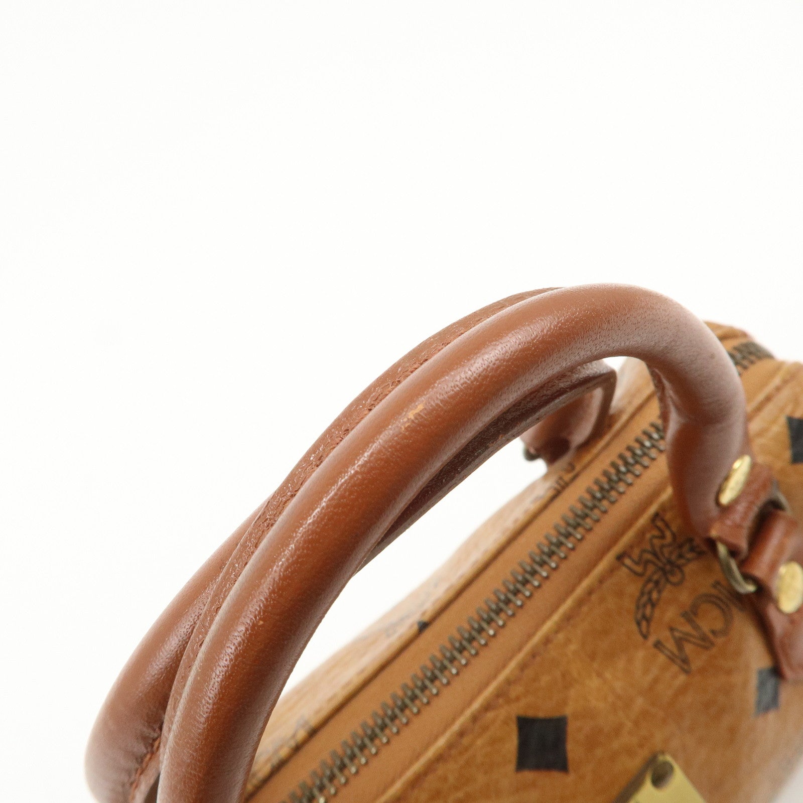 MCM Visetos Leather 2Way Bag Mini Boston Bag Shoulder Bag Brown