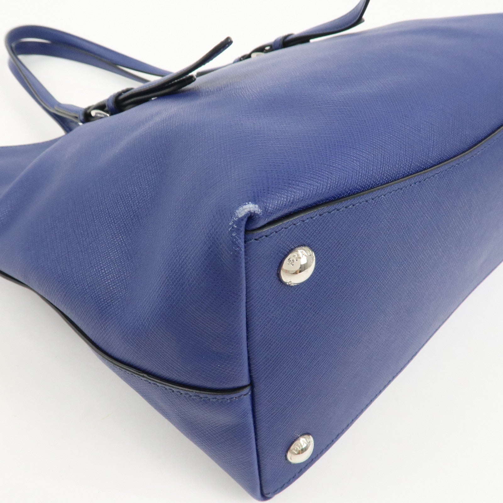 PRADA Triangle Logo Saffiano Leather Tote Shoulder Bag Blue 1BG133
