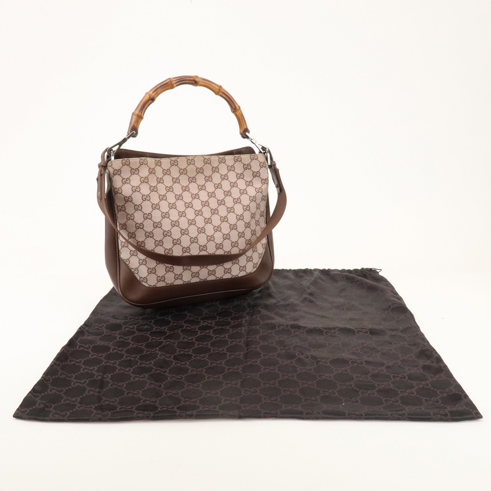 GUCCI Bamboo GG Canvas Leather 2Way Bag Brown 001・4095・001553