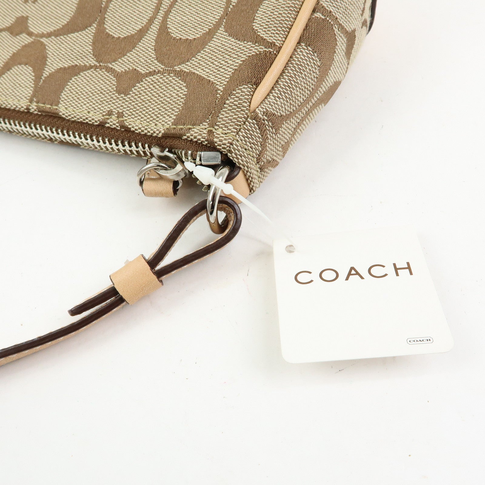 COACH Signature Canvas Leather Mini Hand Bag Brown Beige