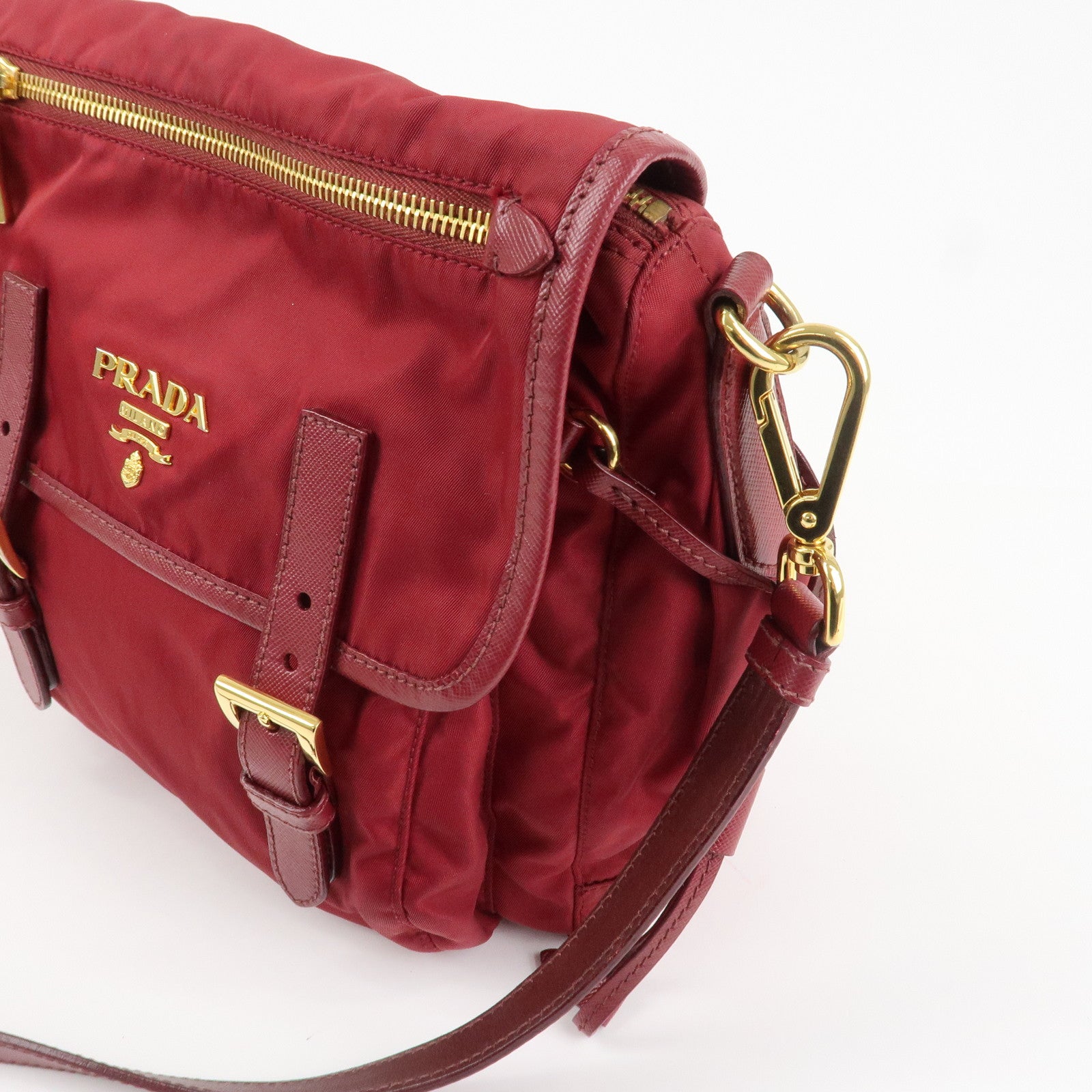 PRADA Logo Nylon Leather Shoulder Bag Crossbody Bag Bordeaux BT0692 Used