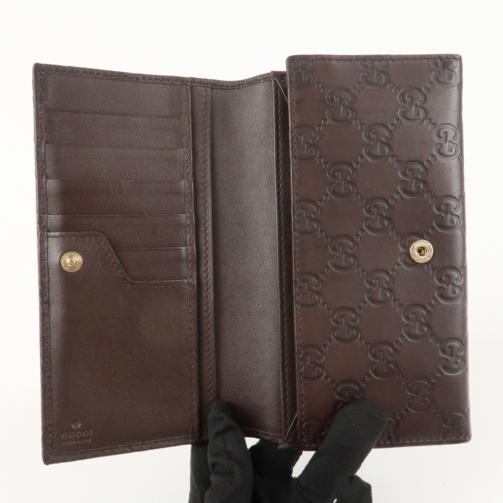 GUCCI Guccissima Leather Metal Bar Bi-fold Long Wallet Brown 244946 Used