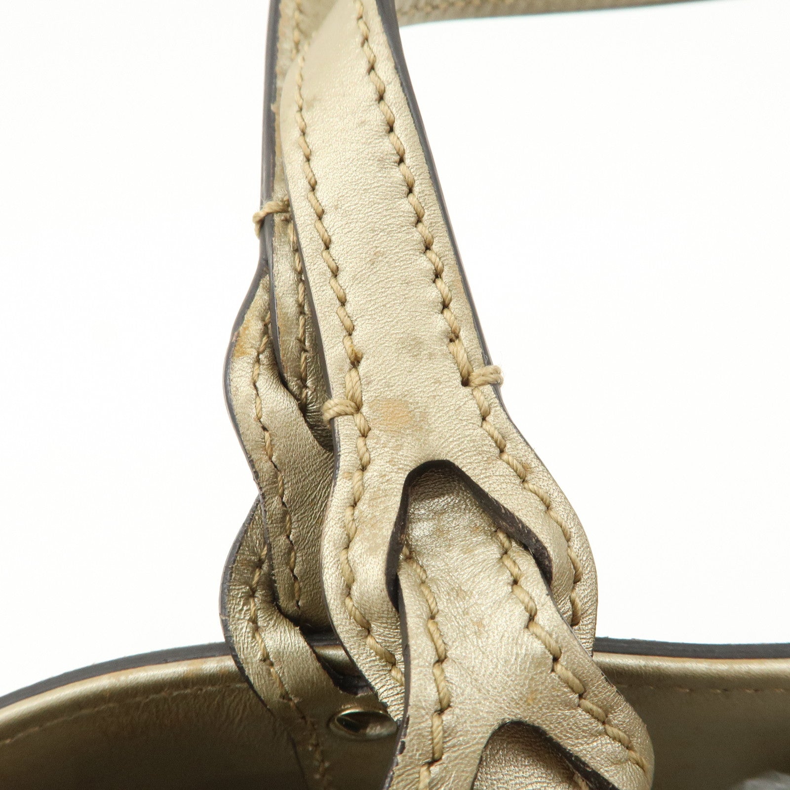 GUCCI Craft Denim Leather Tote Bag Shoulder Bag Blue Gold 348715 Used