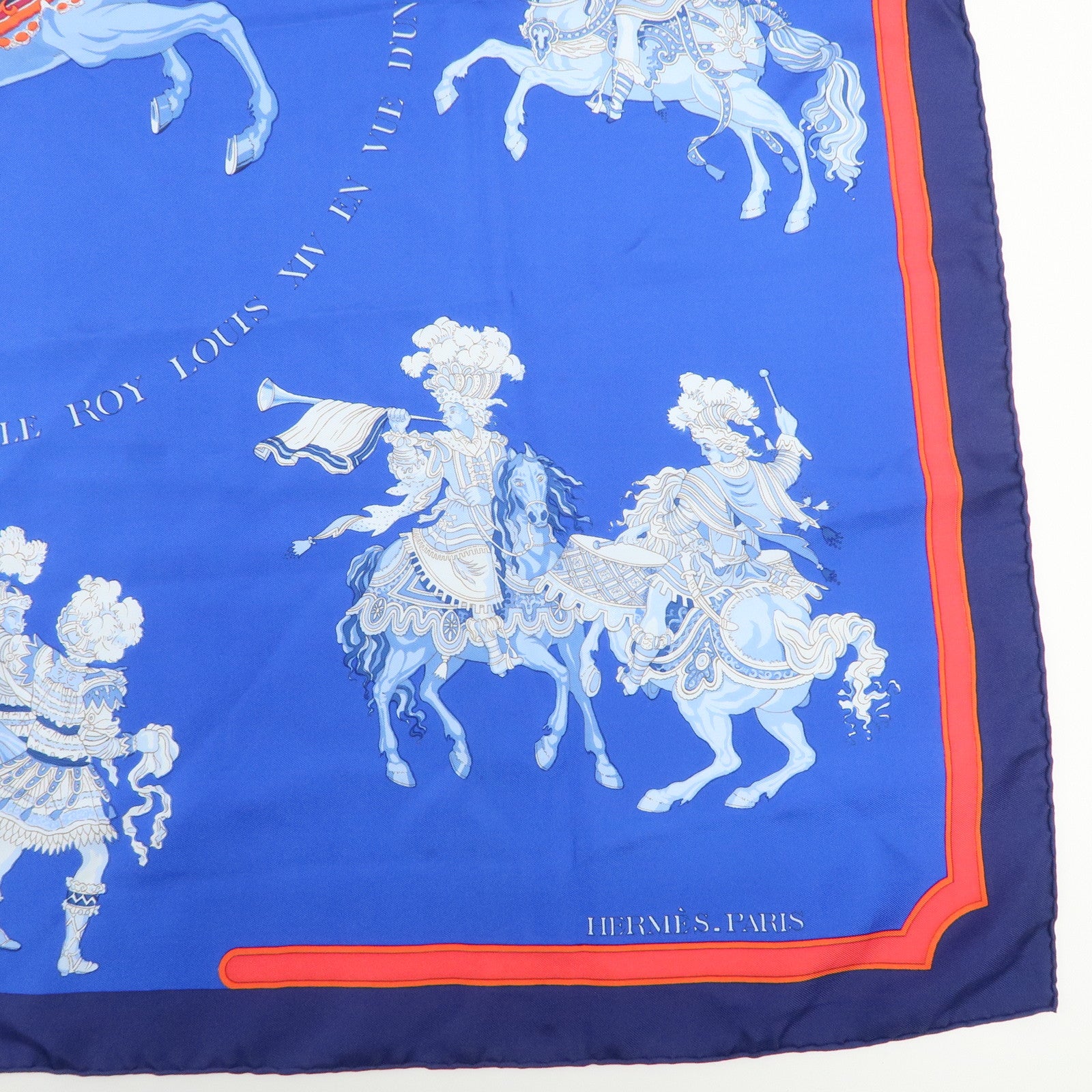 HERMES Carre 90 Silk 100% Scarf CARROUSEL Blue Red Used