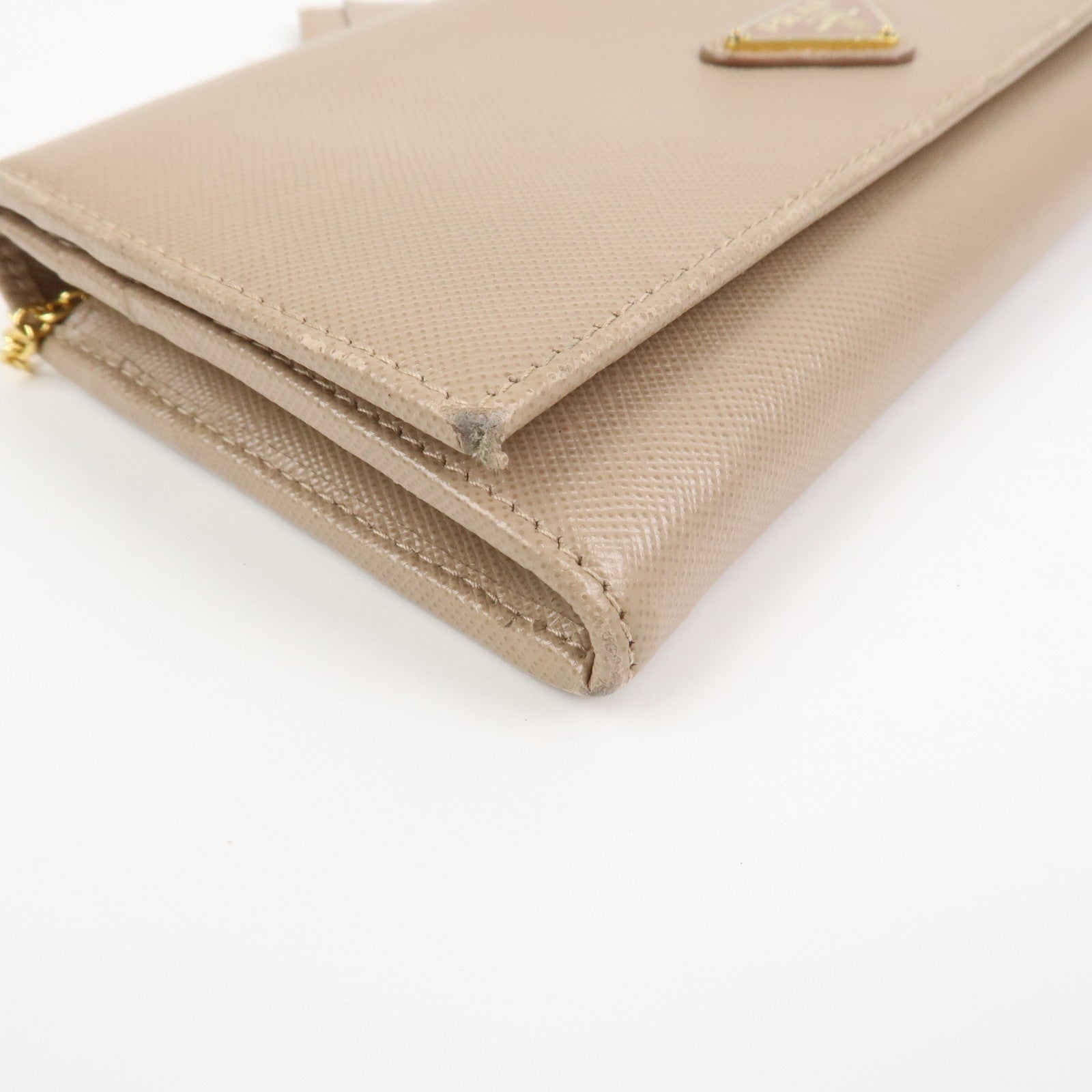 PRADA Triangle Logo Saffiano Leather Long Wallet Pink Beige 1MH132