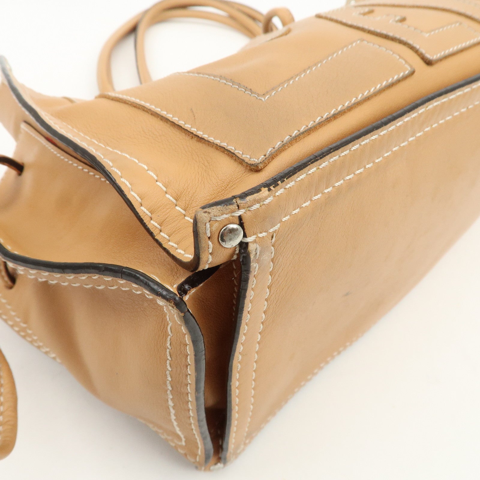 LOEWE Anagram Logo Leather Shopper Tote Bag Shouder Bag Light Brown