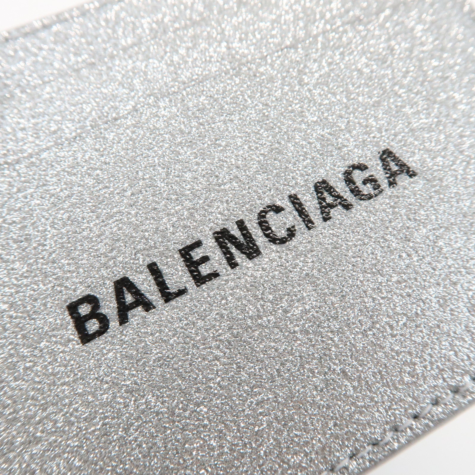 BALENCIAGA Logo Leather Card Case Card Holder Silver