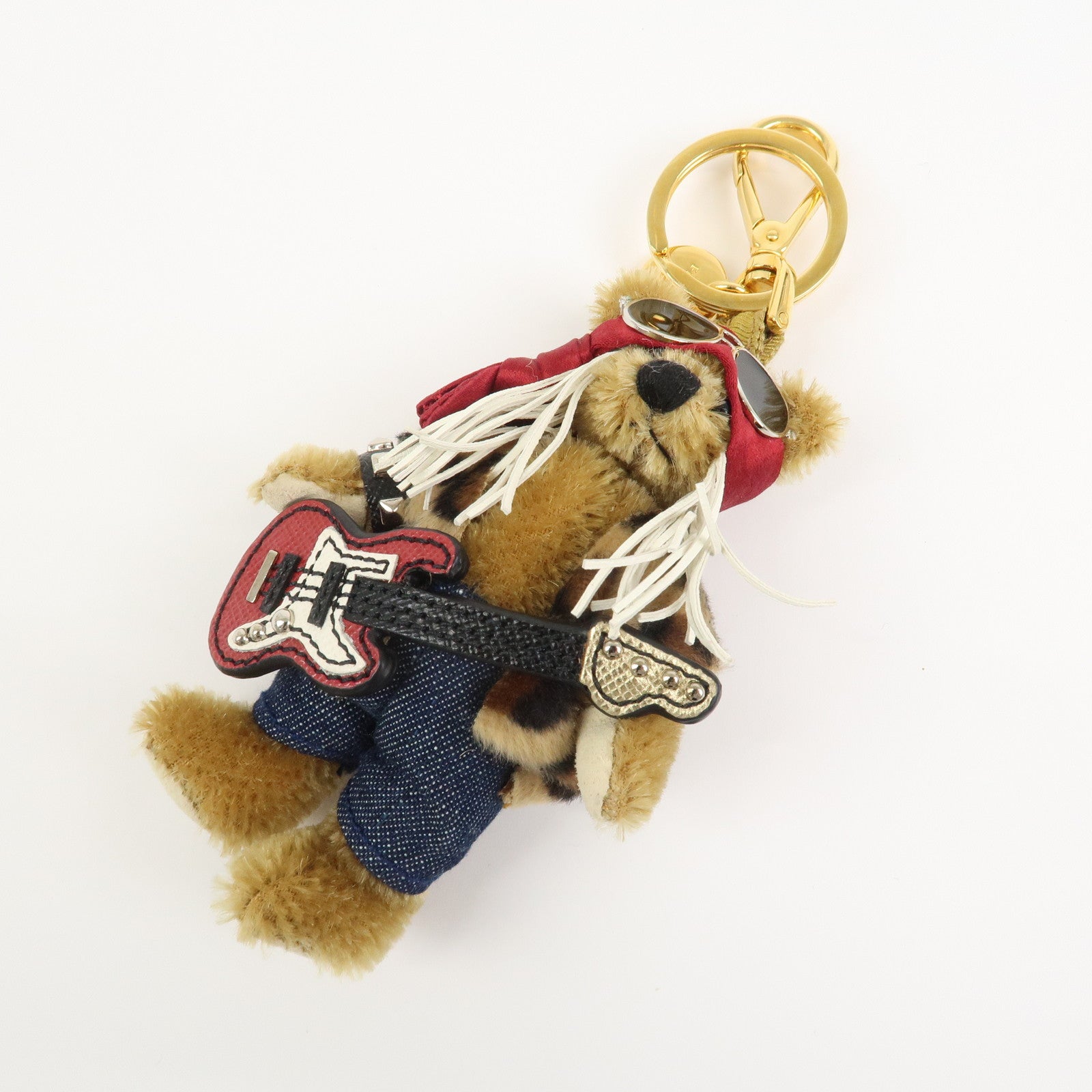 PRADA Teddy Bear Bag Key Charm Rocker Leopard Brown