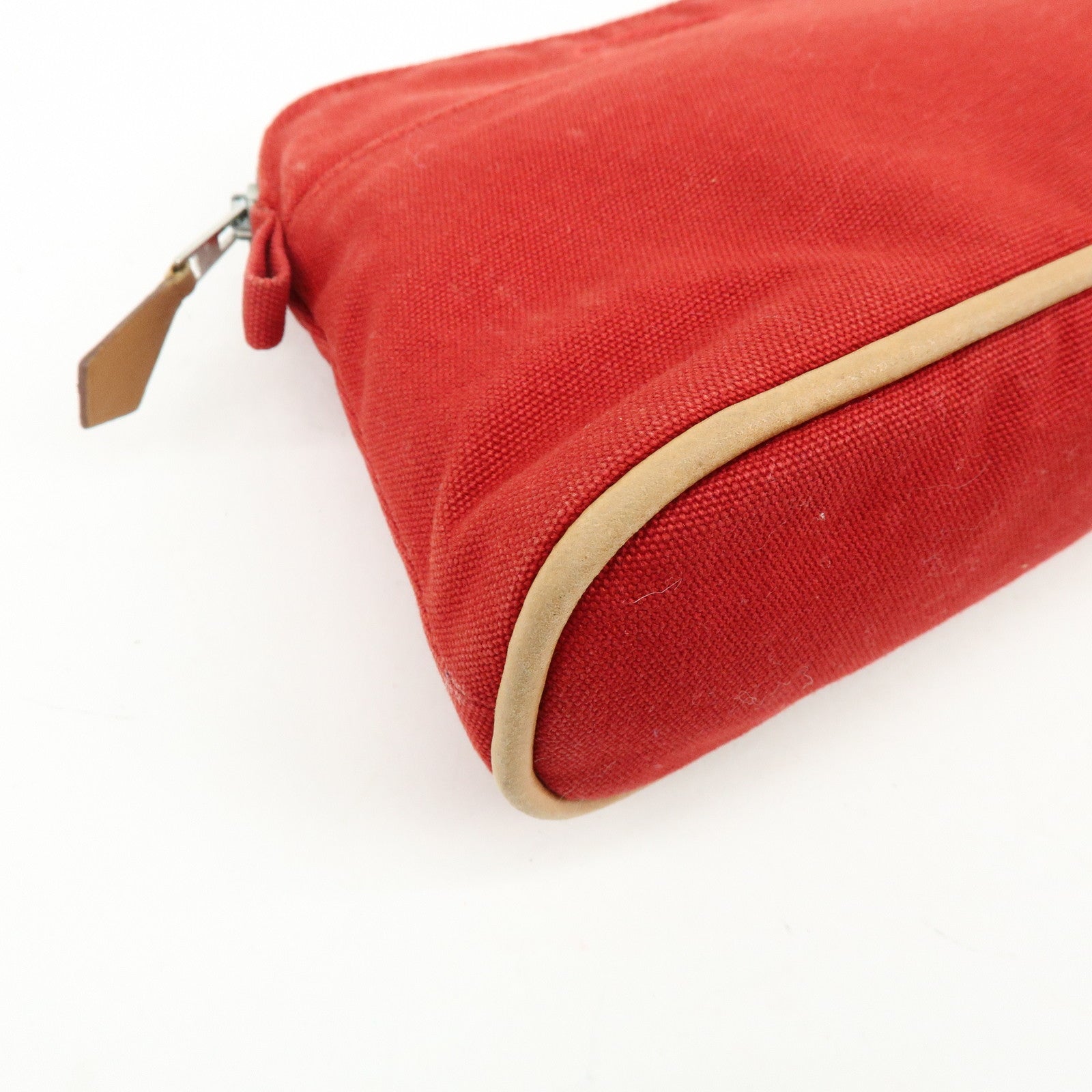 HERMES Bolide Cotton Leather Pouch Cosmetic Pouch Red