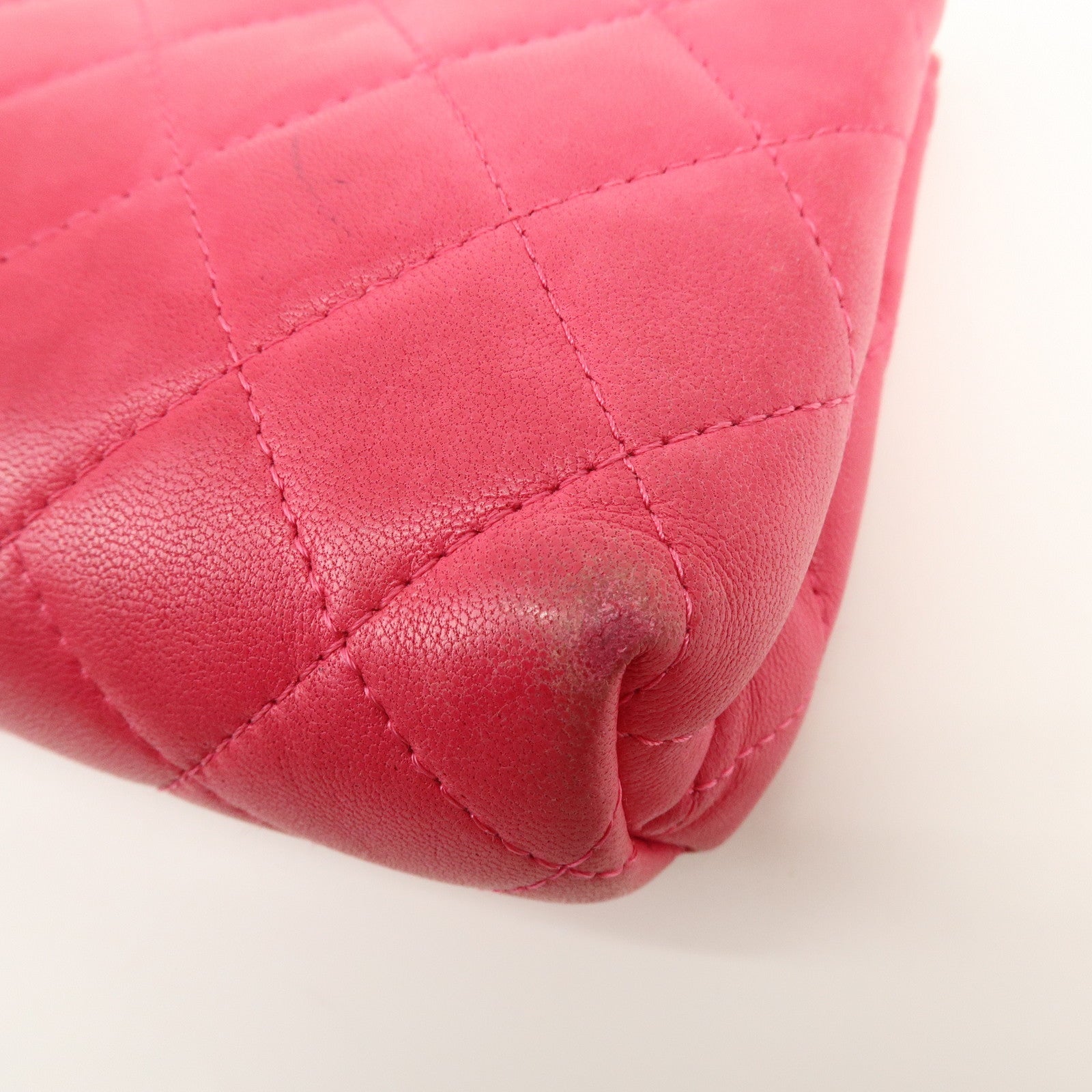 CHANEL Matelasse COCO Mark Lamb Skin Cosmetic Accessory Pouch Pink