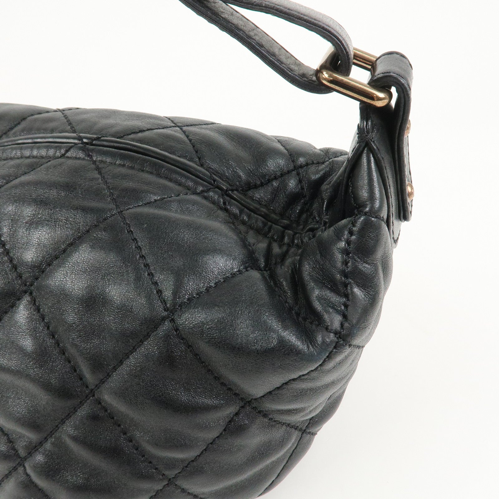 CHANEL Matelasse COCO Mark Lamb Skin Shoulder Bag Hand Bag Black