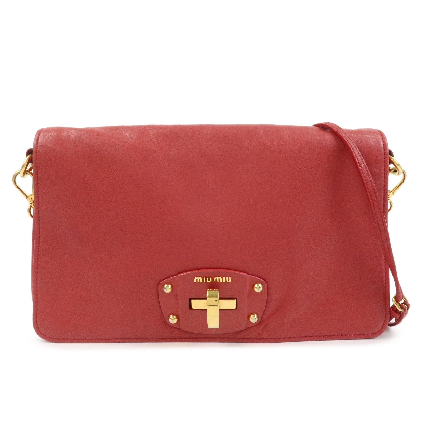 MIU MIU Logo Nappa Leather Shoulder Bag Crossbody Bag Red