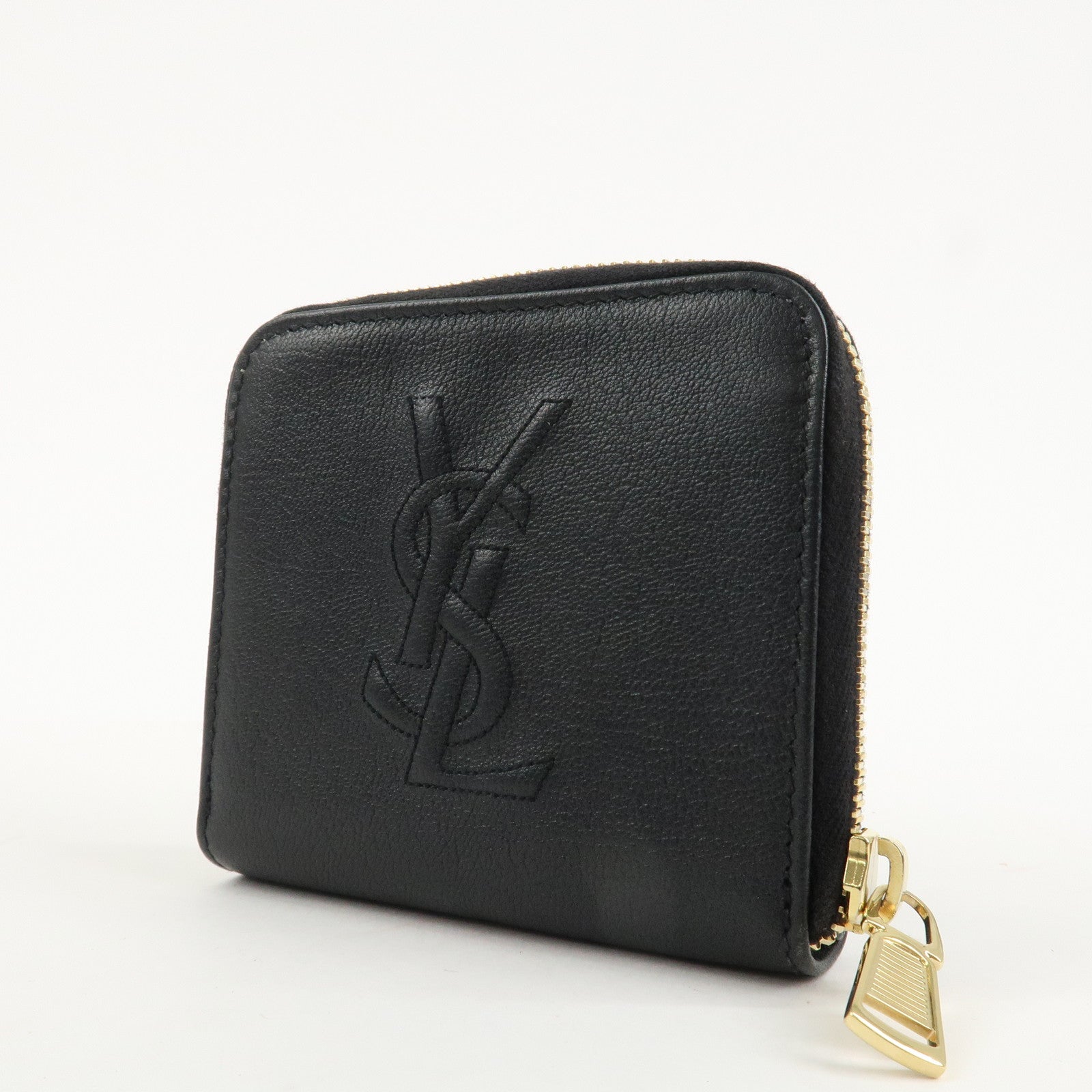 SAINT LAURENT Round Zippy Leather Bi-fold Wallet Black 568985 Used