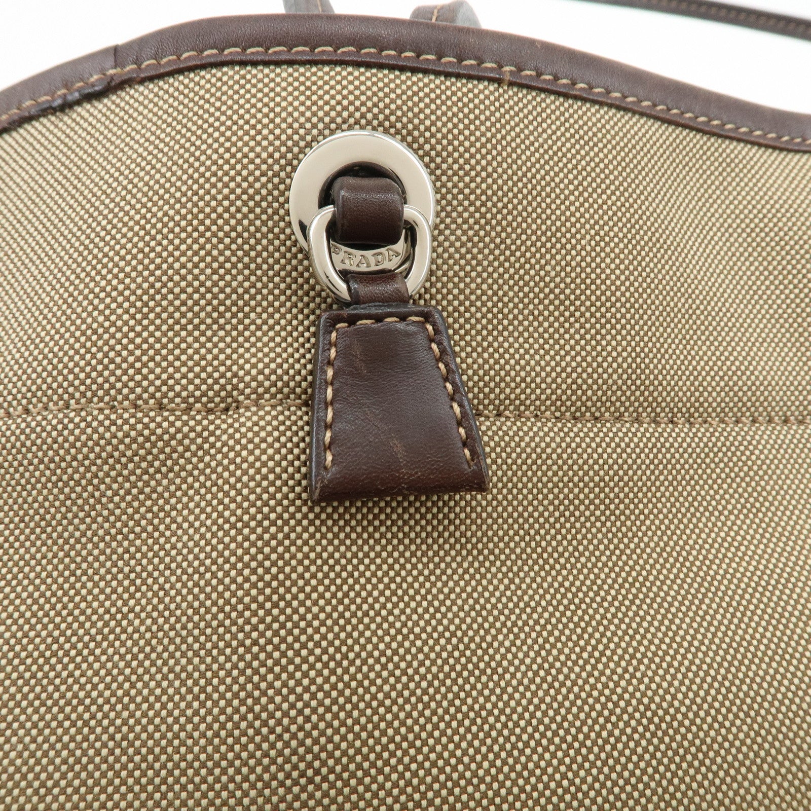 PRADA Jaguard Canvas Leather Tote Bag Shoulder Bag Brown BR3581