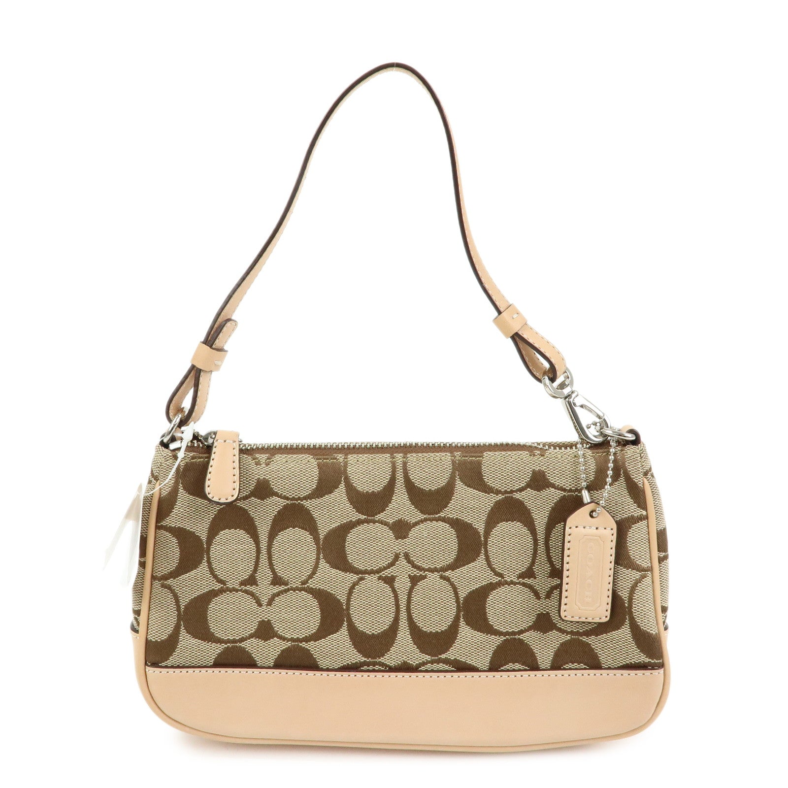 COACH Signature Canvas Leather Mini Hand Bag Brown Beige