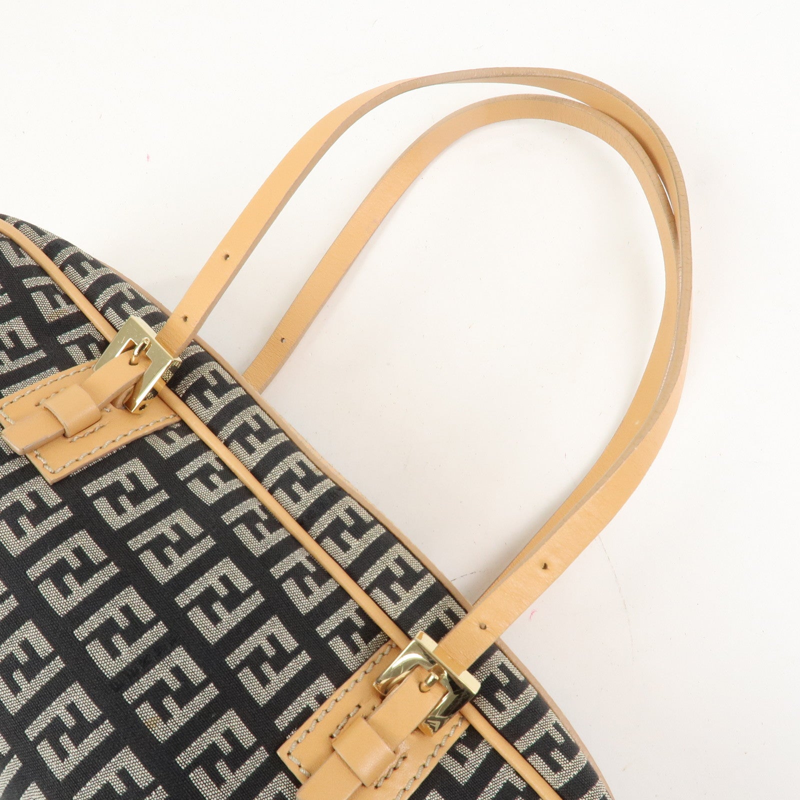 FENDI Zucchino Canvas Leather Mini Boston Bag Hand Bag Black 8BL007