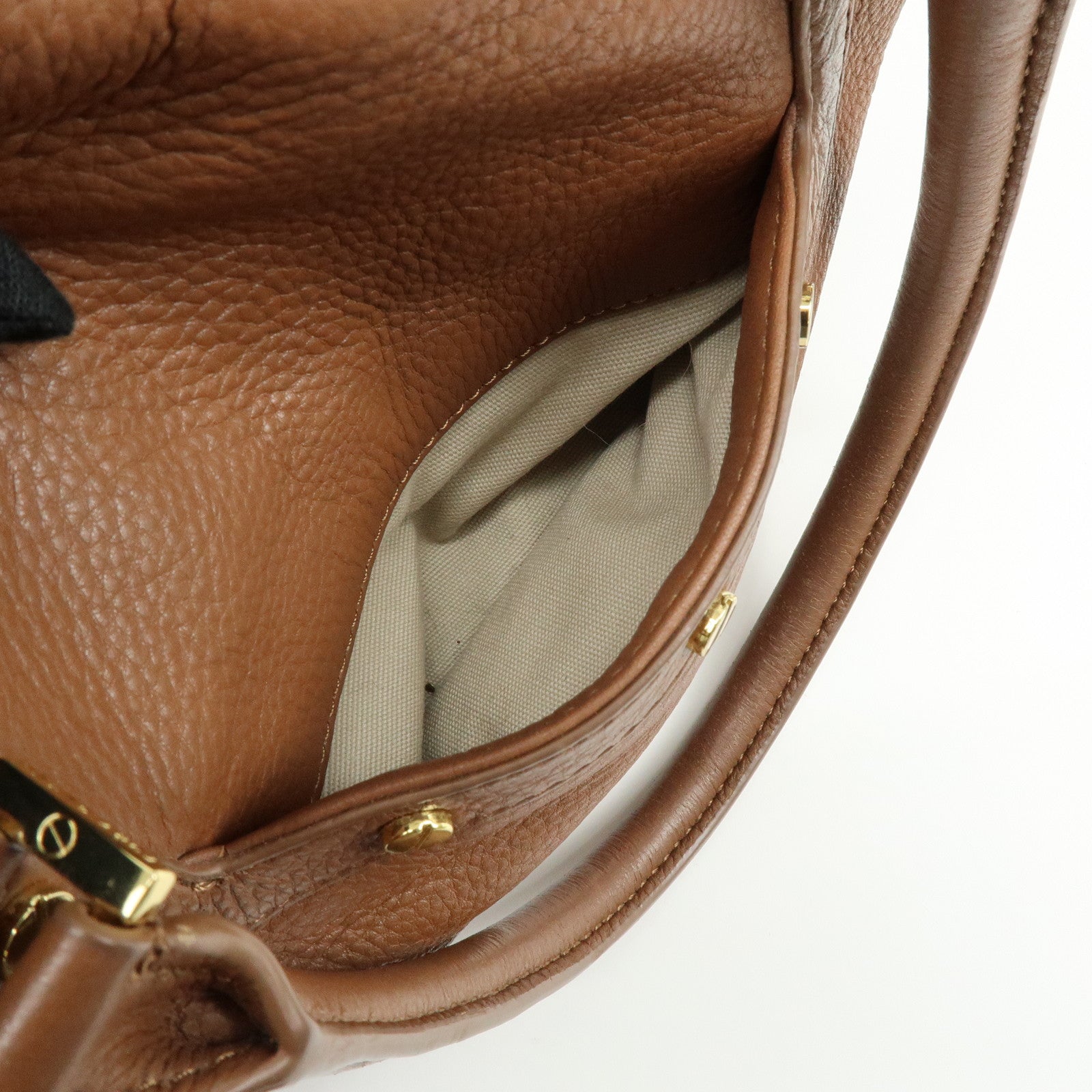 TORY BURCH Double T Leather 2Way Bag Hand Bag Mini Boston Bag Brown