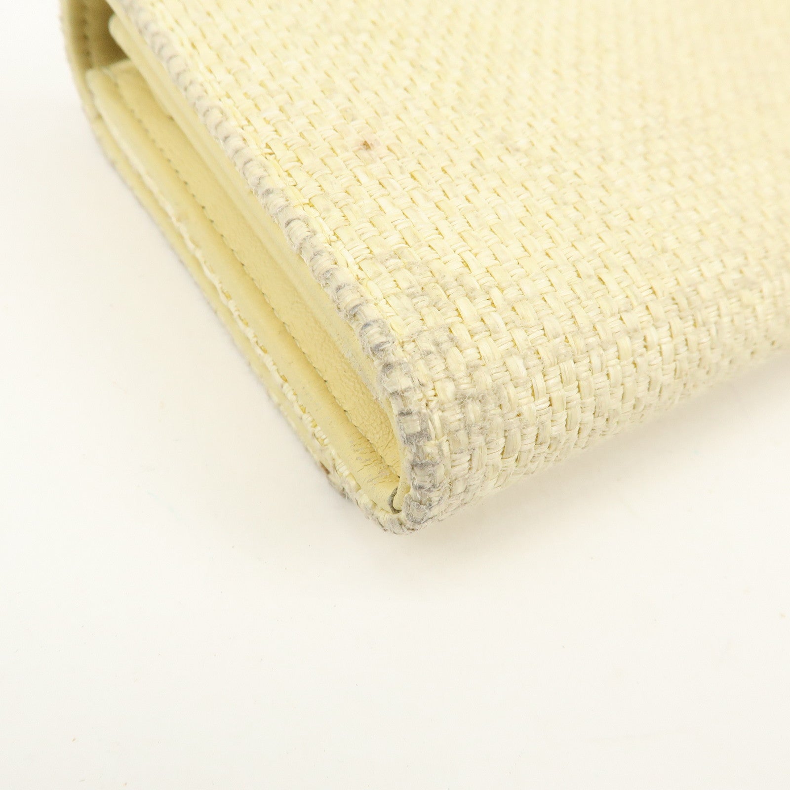 CHANEL Deauville COCO Mark Raffia Leather Long Wallet Yellow