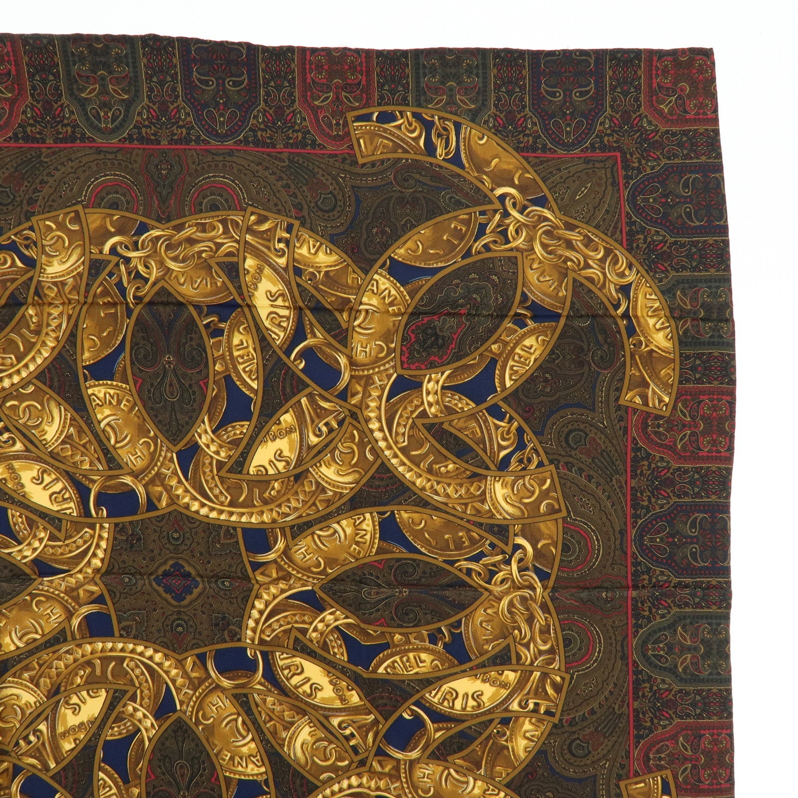 CHANEL Silk 100% Scarf Paisley Pattern Brown Multicolor
