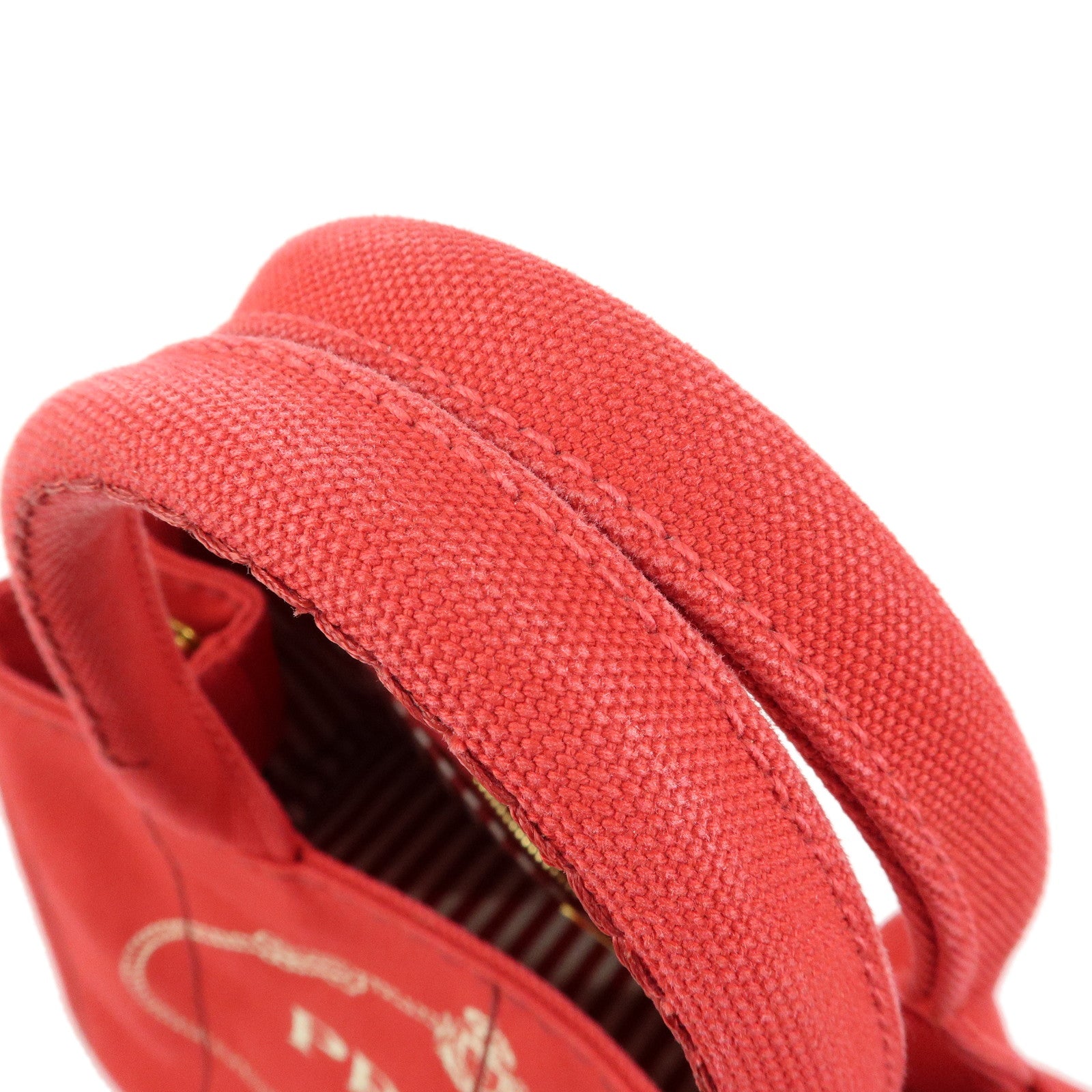 PRADA Canapa Mini Triangle Logo Canvas 2Way Bag Hand Bag Red 1BG439