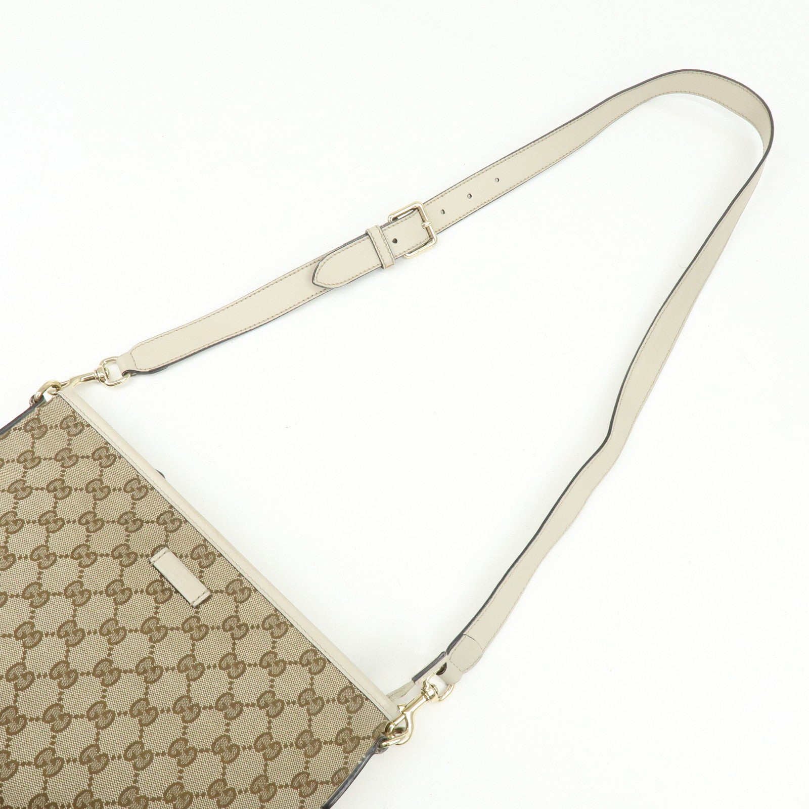GUCCI GG Canvas Leather Shoulder Crossbody Bag Beige White 388924