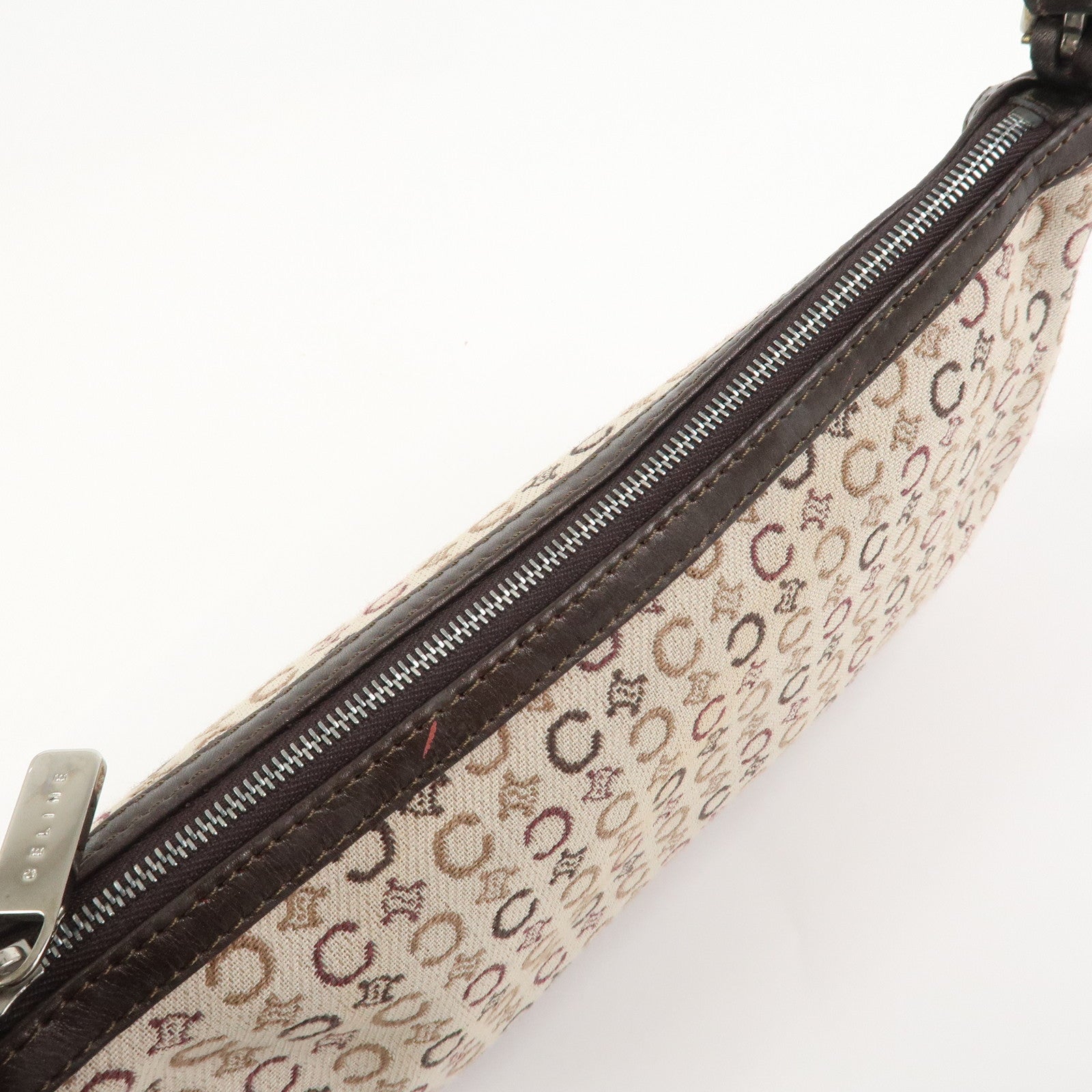CELINE C Macadam Jacquard Leather Hand Shoulder Bag Beige Brown