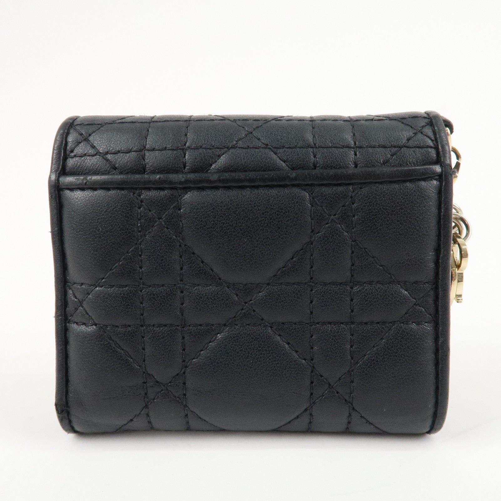 Christian Dior Cannage Leather Tri-fold Wallet Black Used