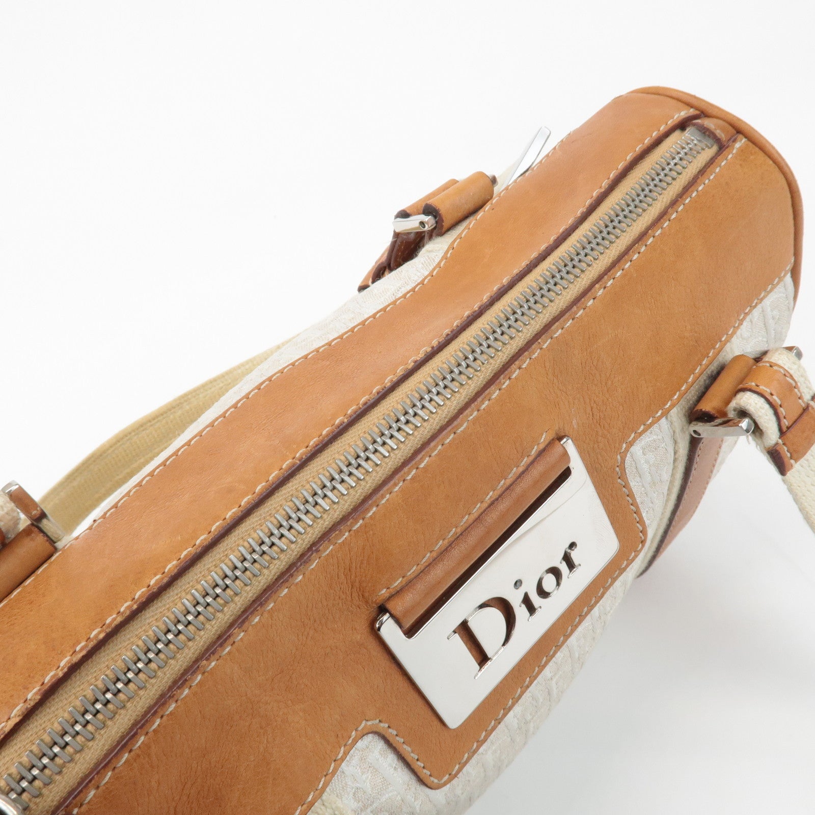 Christian Dior Trotter Canvas Leather Mini Boston Bag White Brown