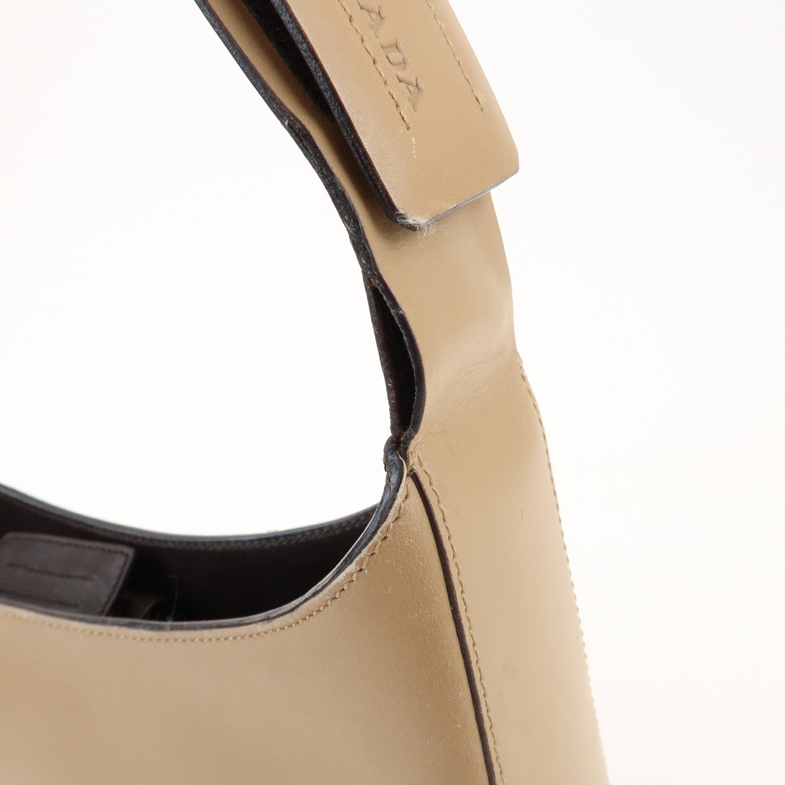 PRADA Logo Leather Shoulder Bag Hand Bag Beige