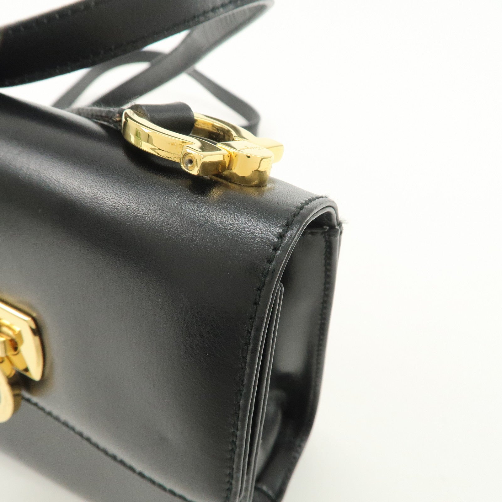 Ferragamo Gancini Leather Shoulder Bag Black