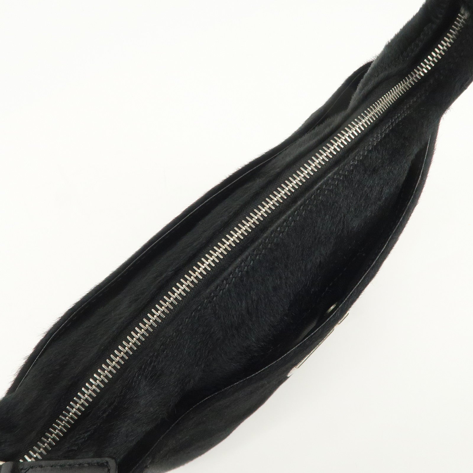 FENDI Haircalf Leather Shoulder Bag Hand Bag Black 15328