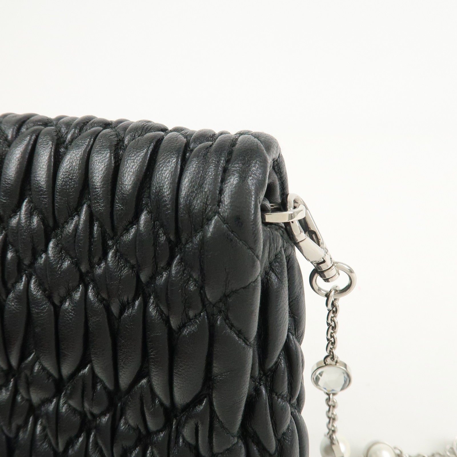 MIU MIU Matelasse Leather Chain Shoulder Bag Black 5BP079