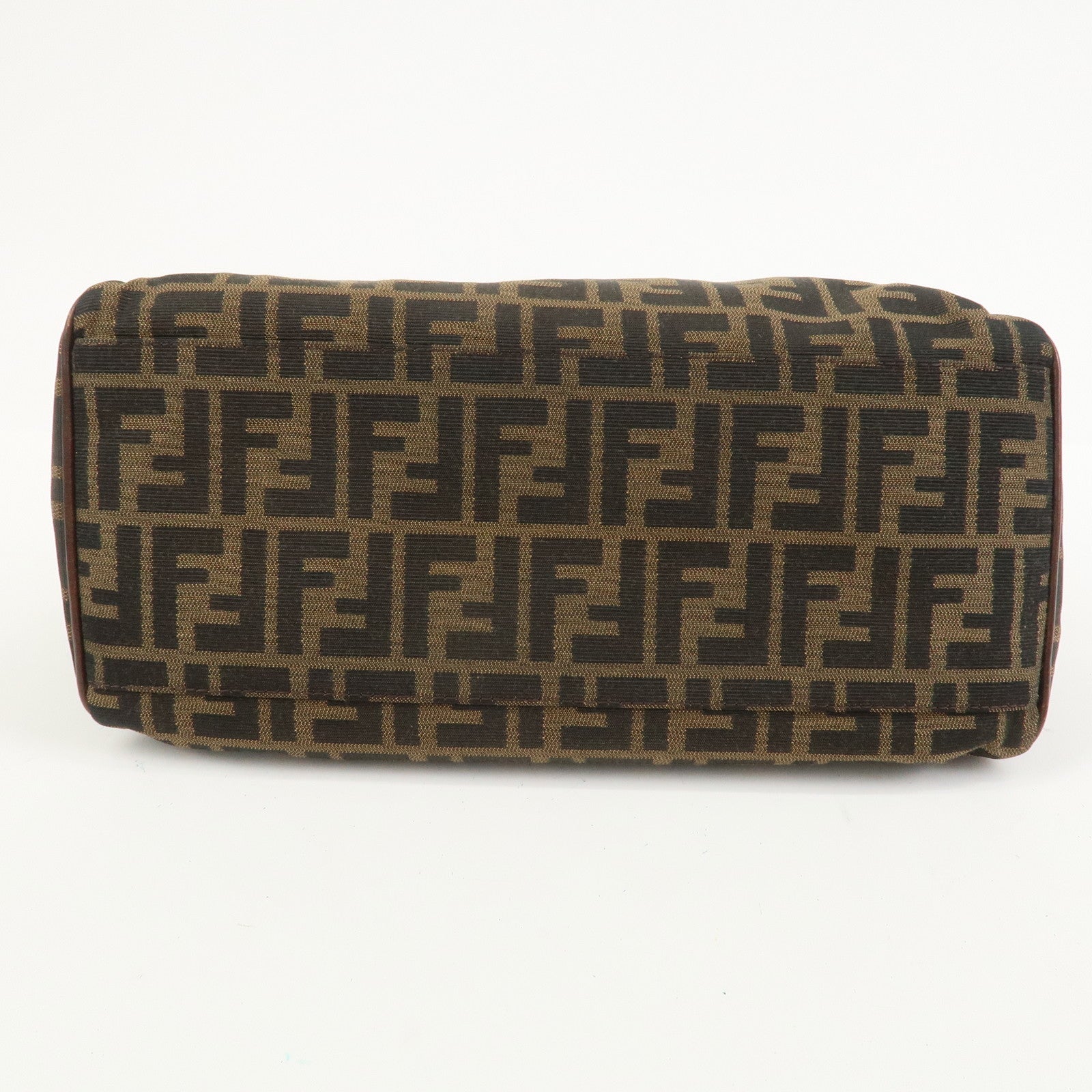 FENDI Etnico Zucca Canvas Leather Shoulder Bag Brown Black 8BN157