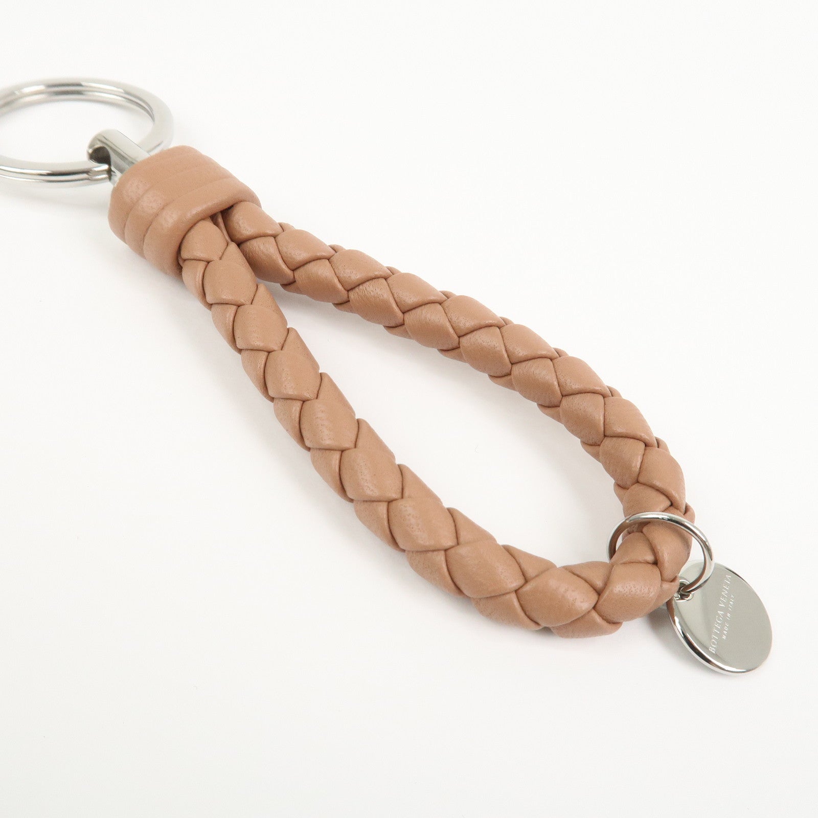 BOTTEGA VENETA Intrecciato Leather Key Holder Bag Charm Brown