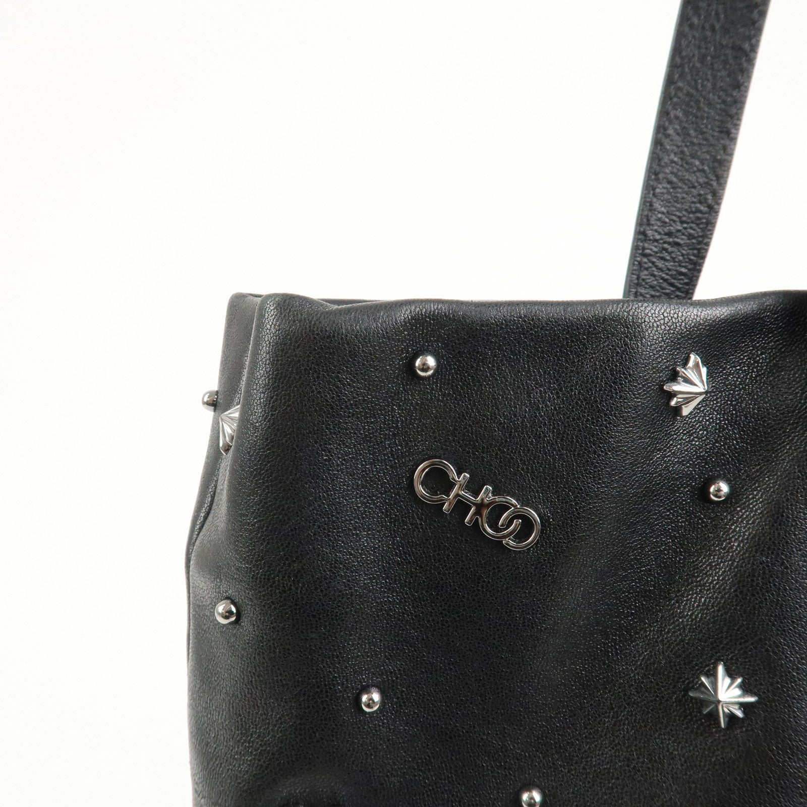 JIMMY CHOO Pimlico Leather N/S Tote Bag Shoulder Bag Studs Black