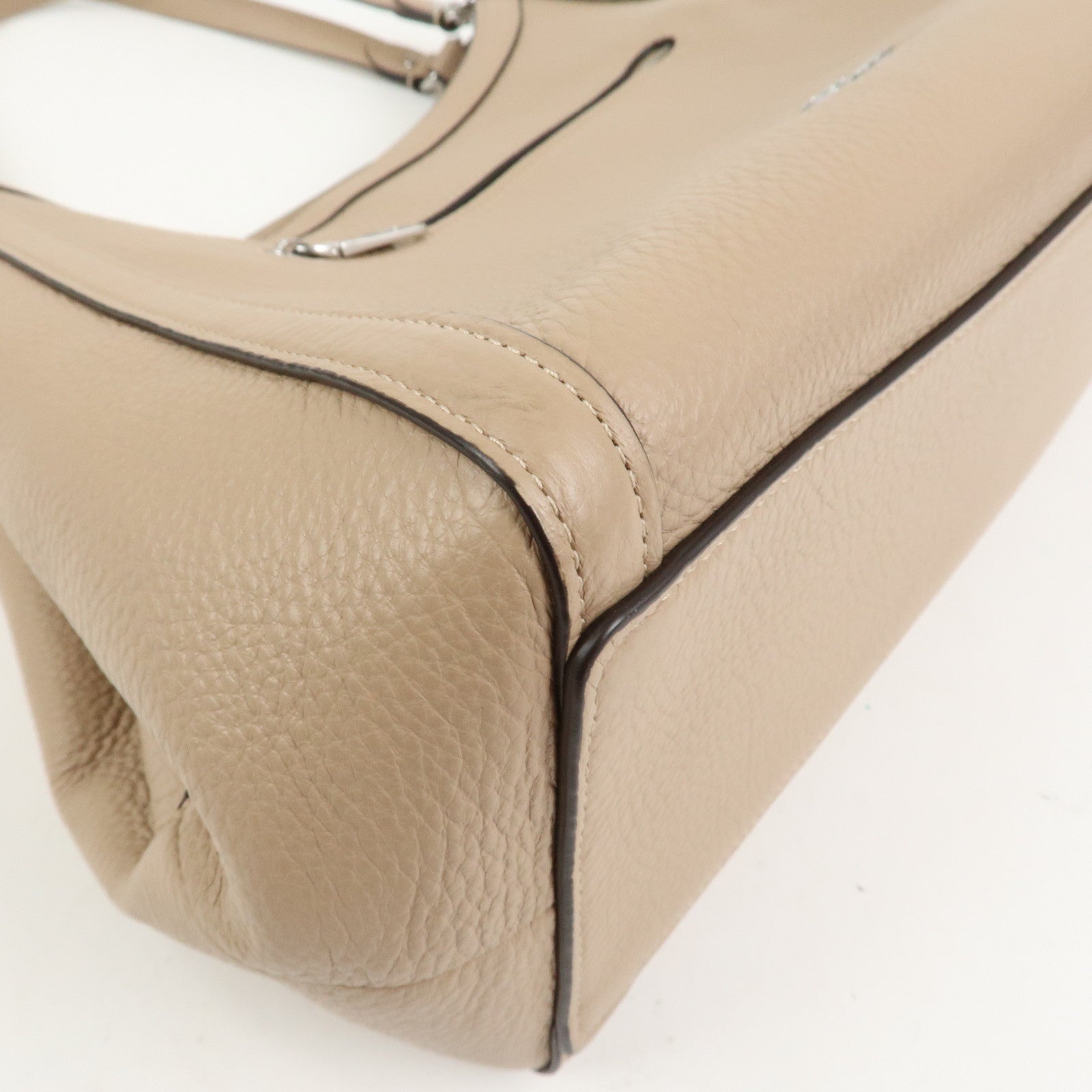 COACH Logo Leather Shoulder Bag Hand Bag Beige