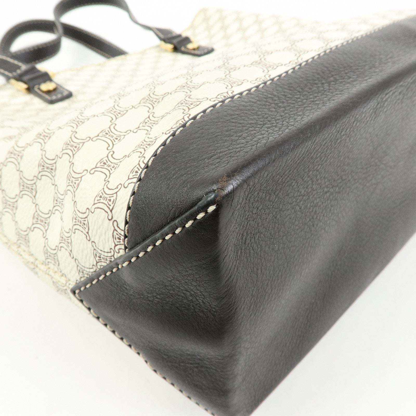 CELINE Macadam PVC Coated Canvas Leather Tote Bag White Dark Brown