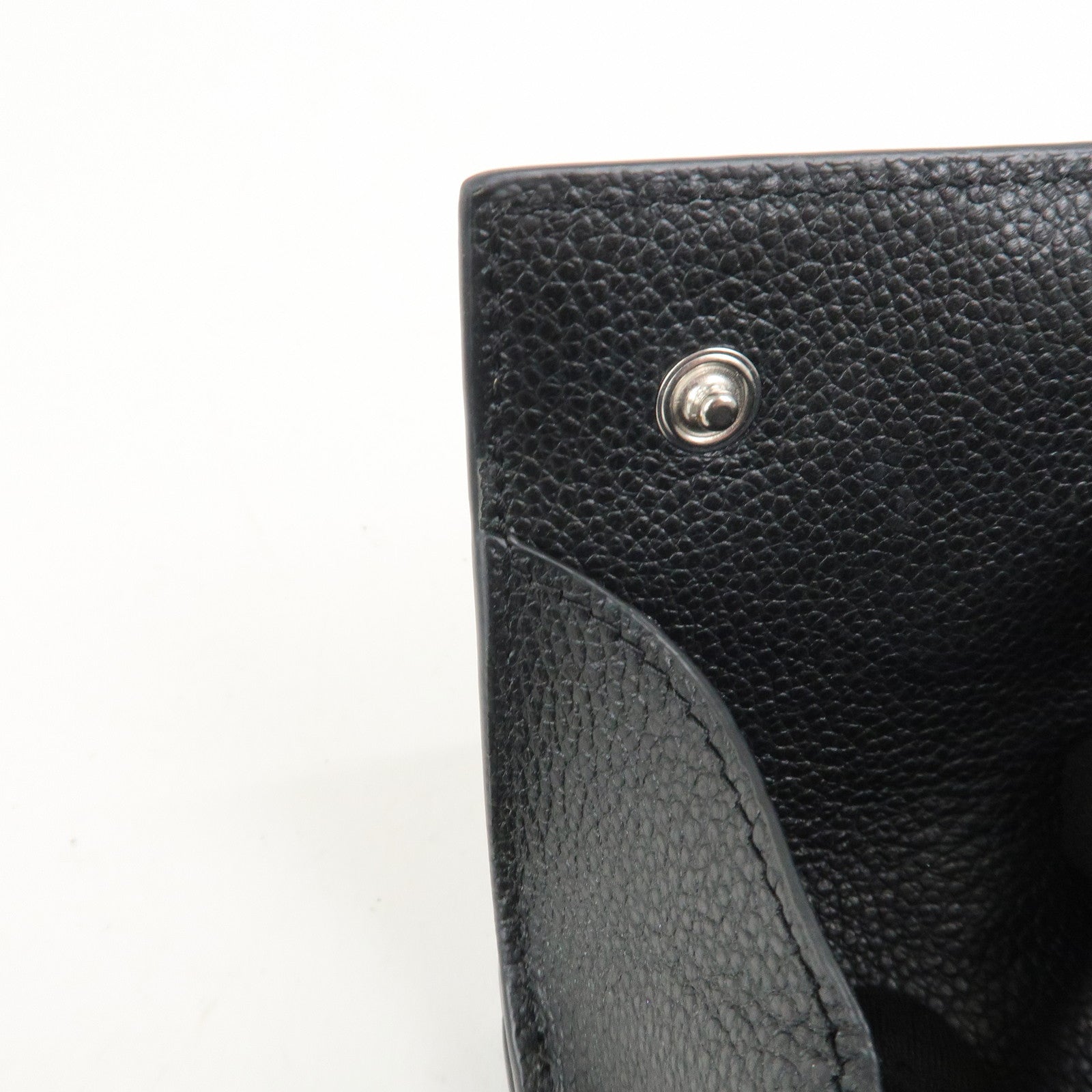 SAINT LAURENT Leather Tri-fold Compact Wallet Black Silver HDW