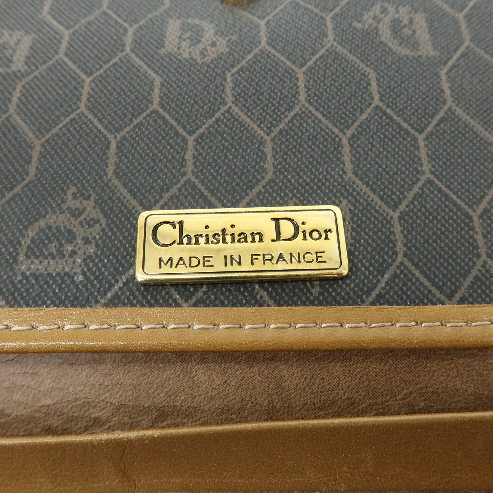 Christian Dior Honeycomb PVC Leather Chain Shoulder Bag Brown