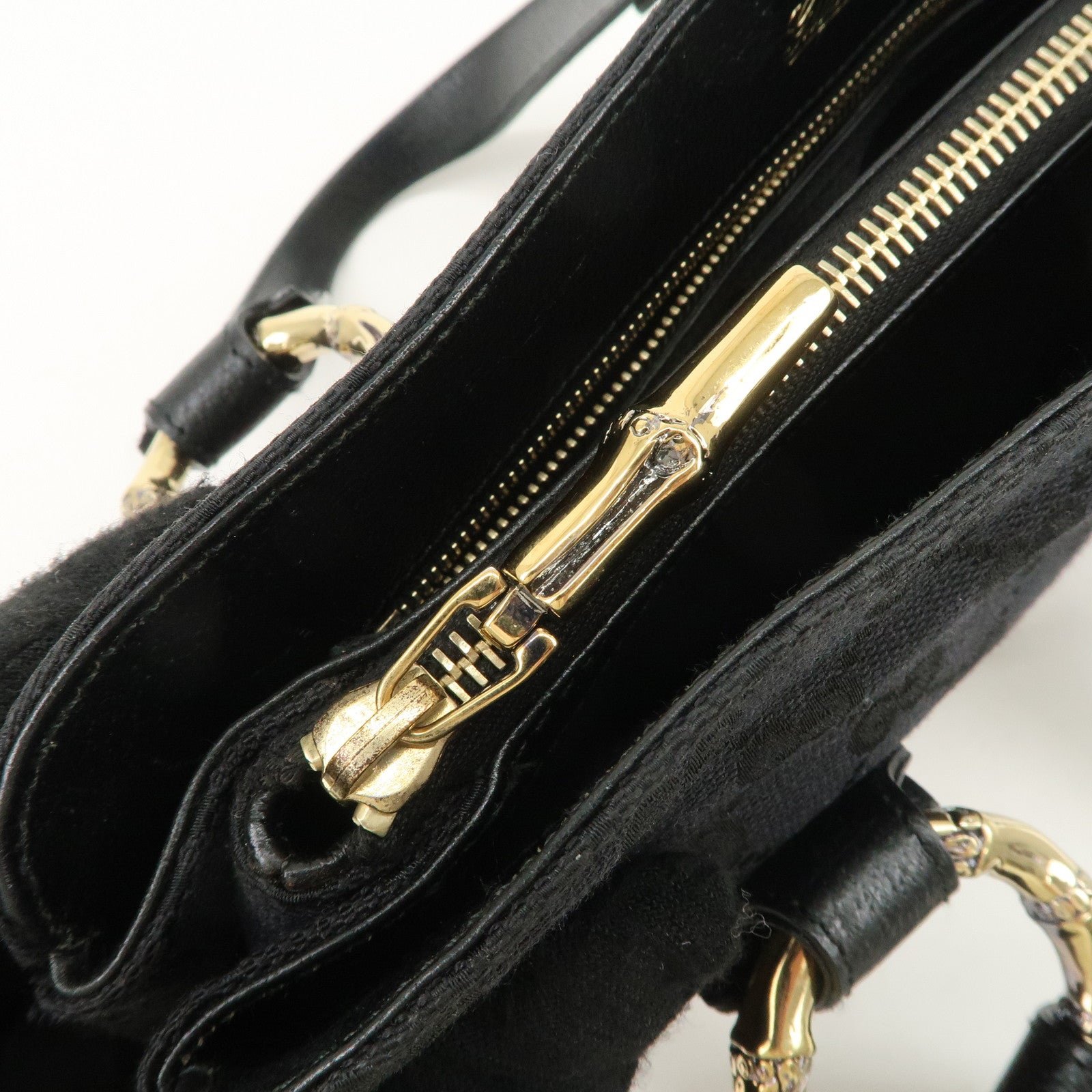 GUCCI Sherry Canvas Leather Tote Bag Hand Bag Black 131324 Used