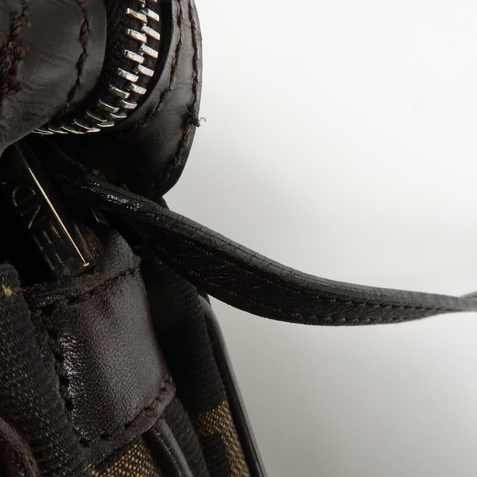 FENDI Zucca Canvas Leather Shoulder Bag Black Brown Silver HDW Used