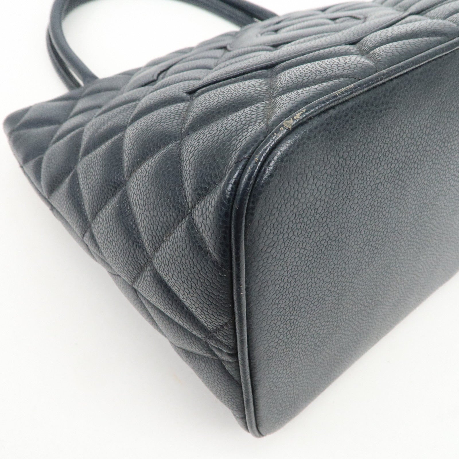 CHANEL COCO Mark Matelasse Medallion Tote Bag Hand Bag Navy A01804